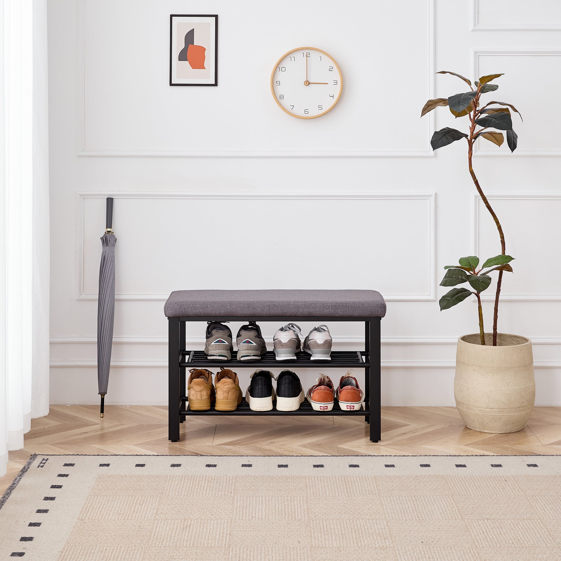 Shoe Bench With Cushion, Storage Seat For Entryway - Gray - Image 5