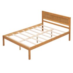 Platform Bed Frame With Headboard, Slat Support, No Box Spring Needed, Full Size - Oak