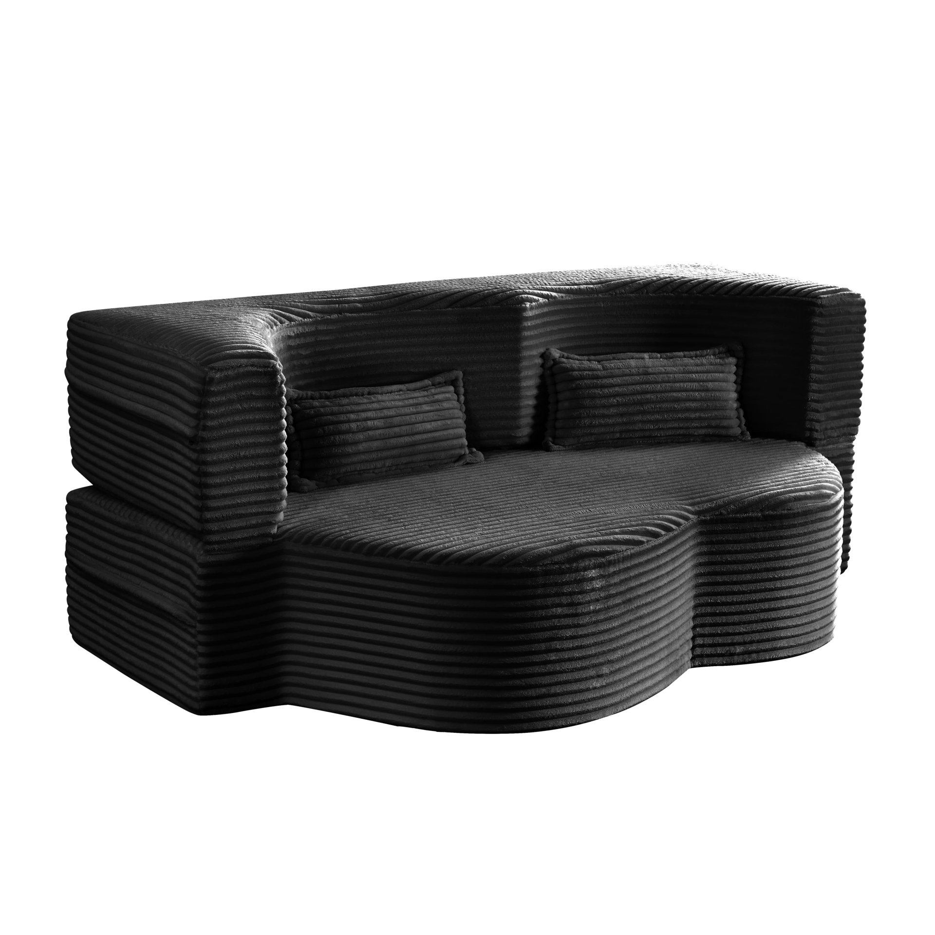 Floor Sofa With 2 Pillows, Convertible Plush Corduroy Foam Filled Sleeper Sofa Bed - Black - Image 12