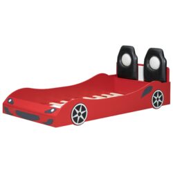 Race Car Shaped Twin Platform Bed With LED Lighting And Upholstered Backrest Construction - Red