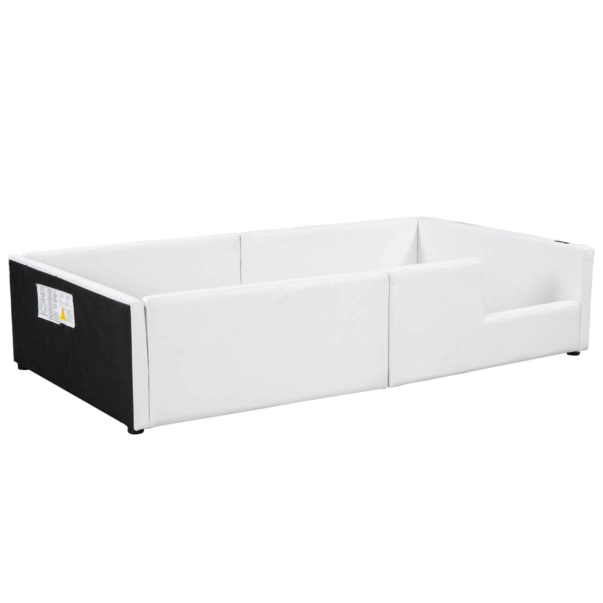 Twin Size Upholstered Platform Bed With Guardrail And Charging Station - White - Image 14