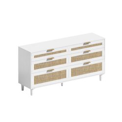 Rattan Dresser With 6 Drawers, Legs & Handles, Storage Cabinet For Living Room Or Hallway - White