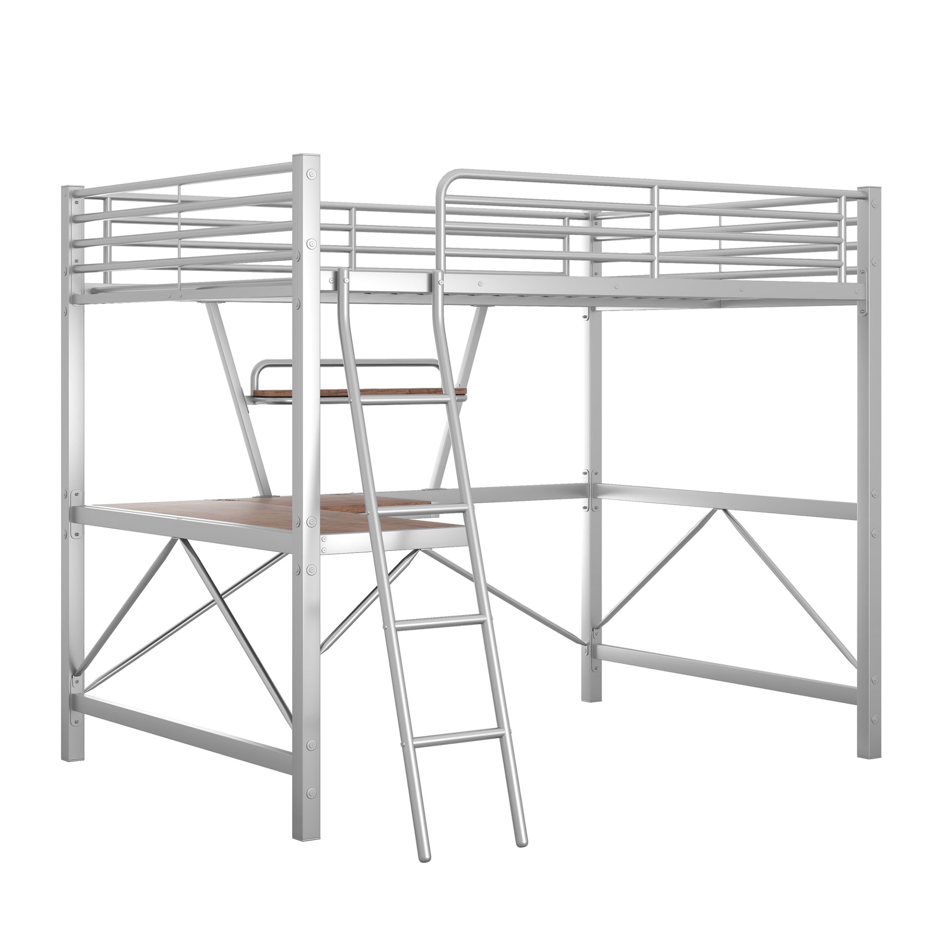 Full Size Loft Bed With Desk And Shelf - Silver - Image 8