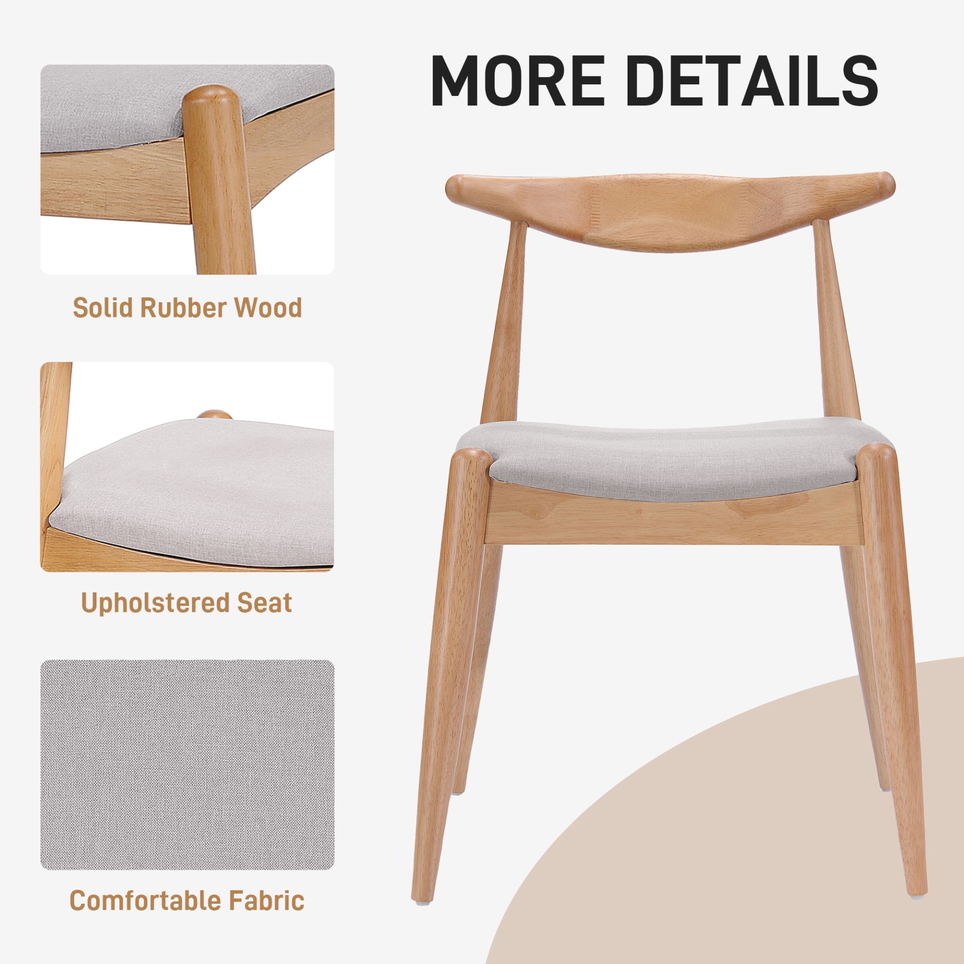 5 Piece Dining Set, Table And 4 Upholstered Chairs - Beige / White / Oak - Image 12