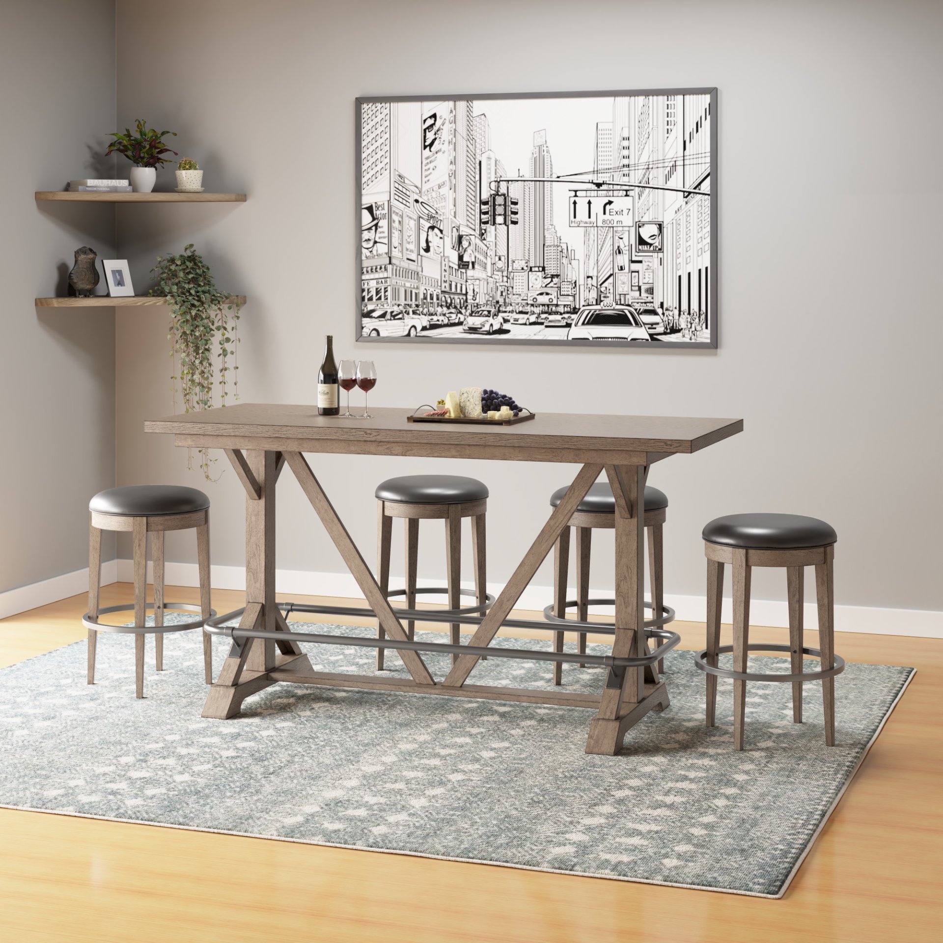 Bar Height Trestle Table - Brown - Image 2