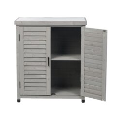 Potting - Bench With Storage Cabinet And Metal Table Top For Outdoor Patio, Garden Furniture Workstation - Gray