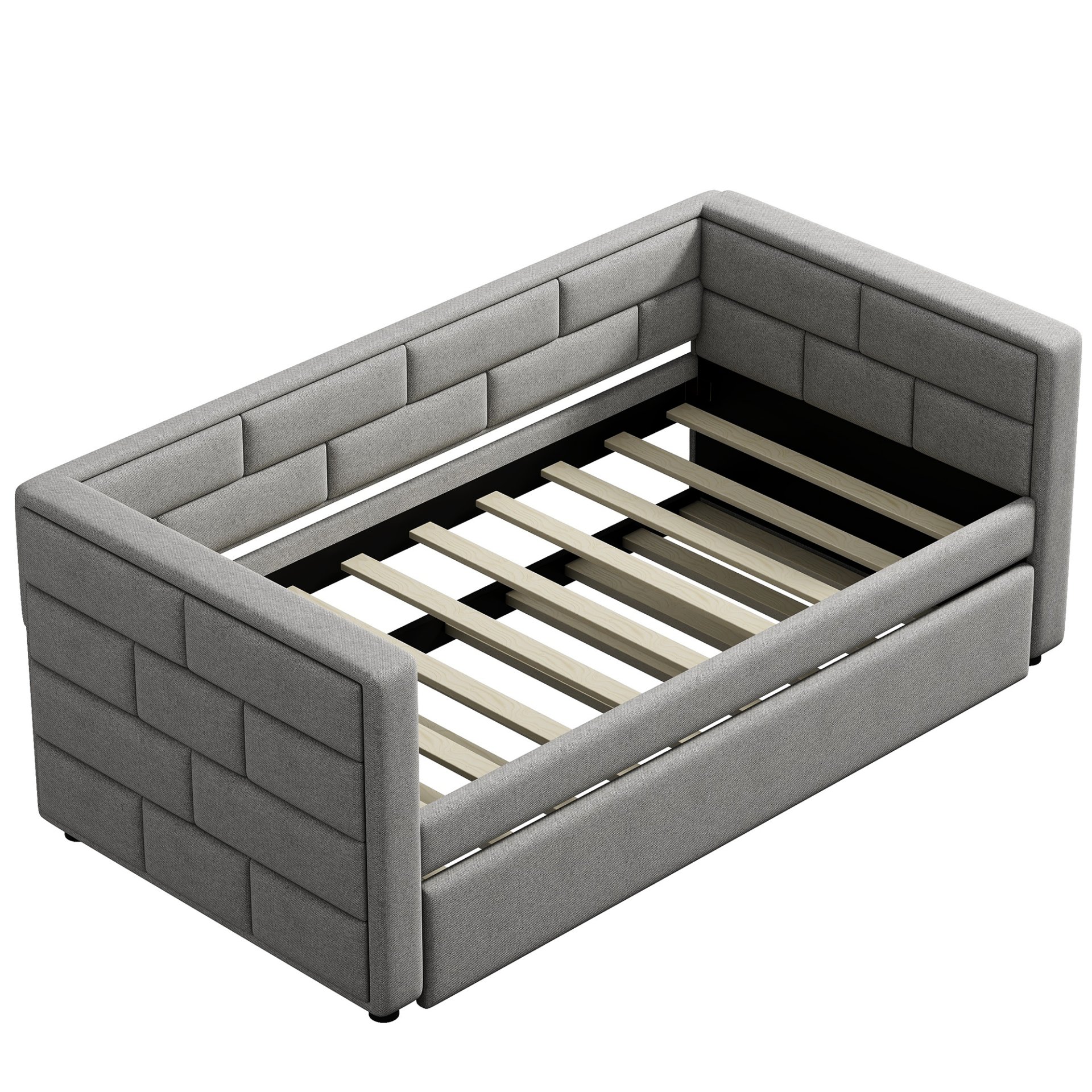 Upholstered Twin Size Daybed With Trundle, Padded Back And Sides - Gray - Image 7