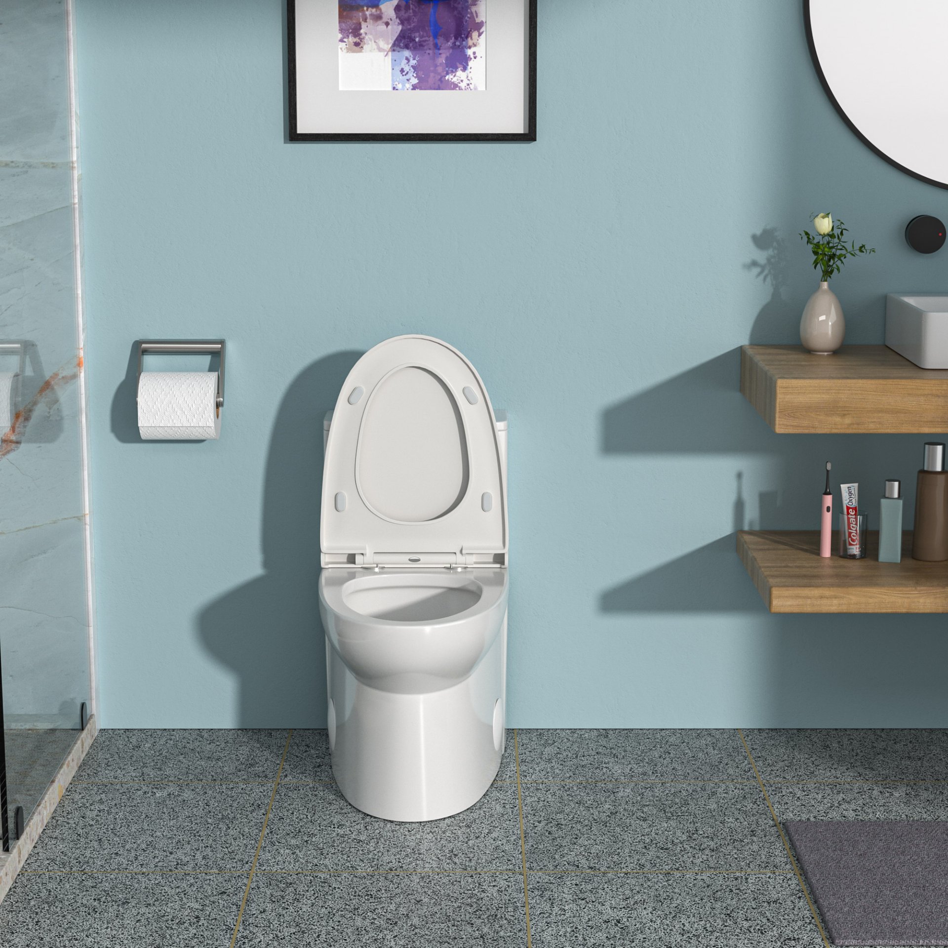 Modern 1 Piece Toilet With Dual Flush And Soft Closing Seat - White - Image 4