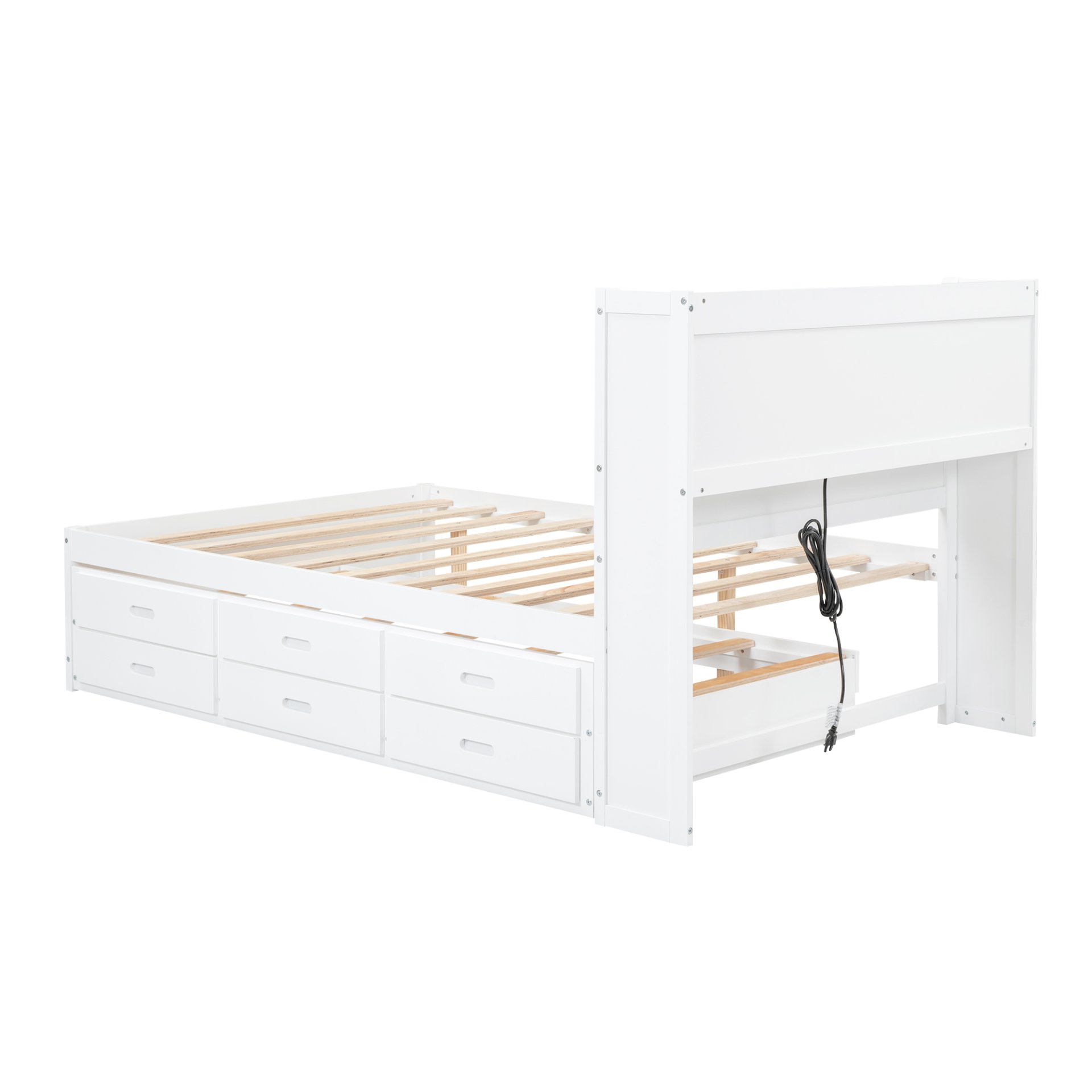 Full Size Platform Bed With Trundle, Drawers, USB Ports And Built In Shelves - White - Image 11