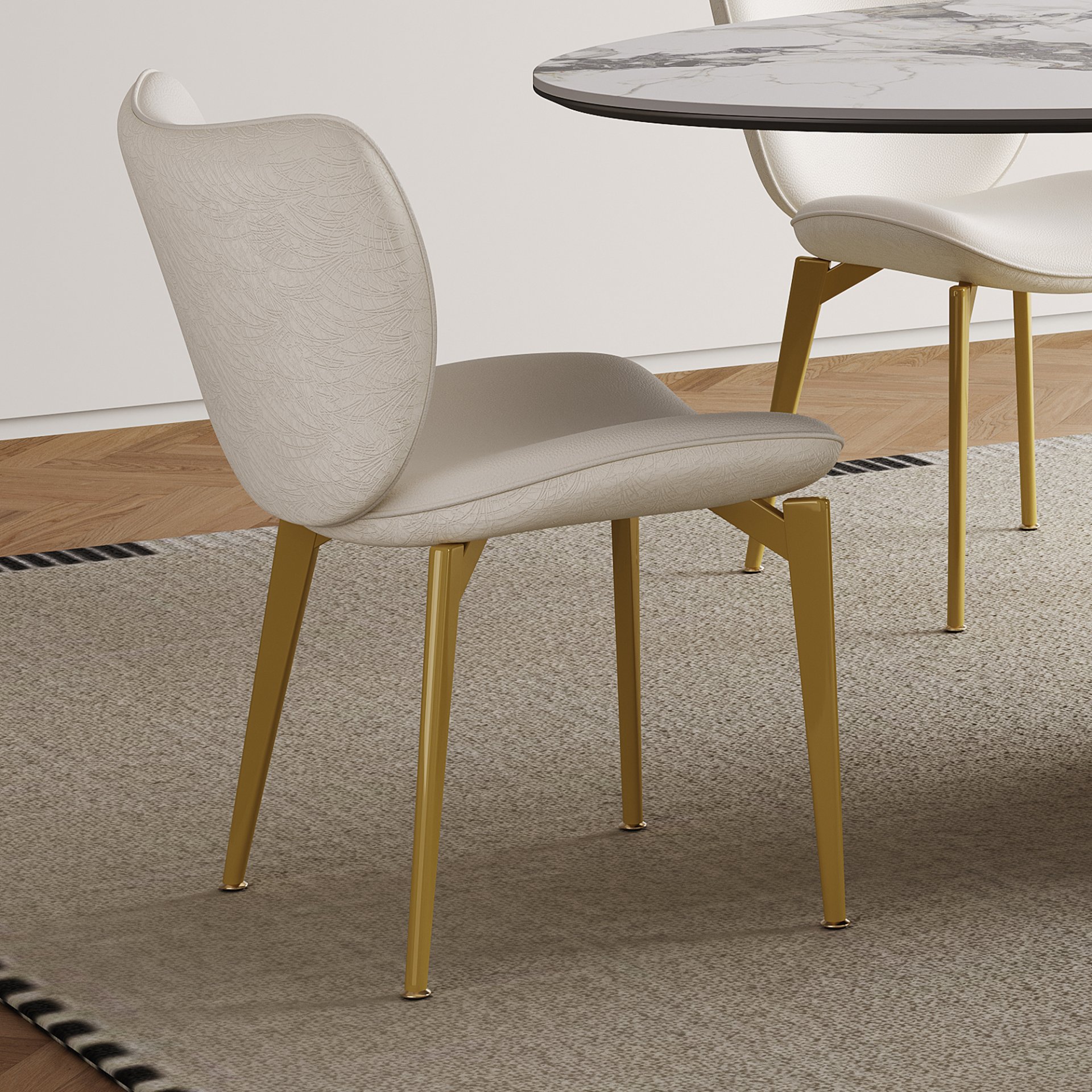 Oval Sintered Stone Dining Table With 6 Chairs - Brown / White - Image 13