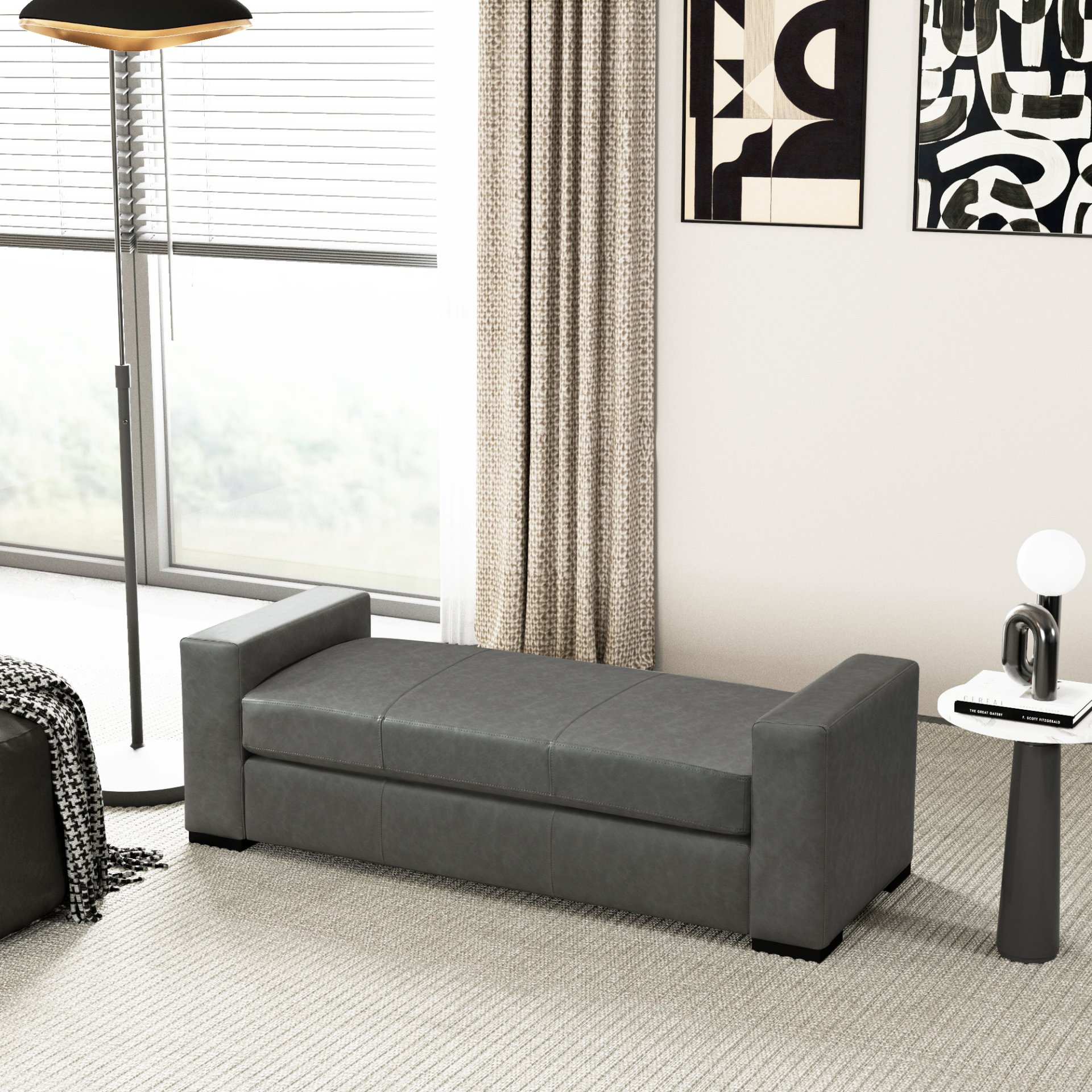 Ottoman With Unique Armrest Design For Living Spaces - Gray - Image 4