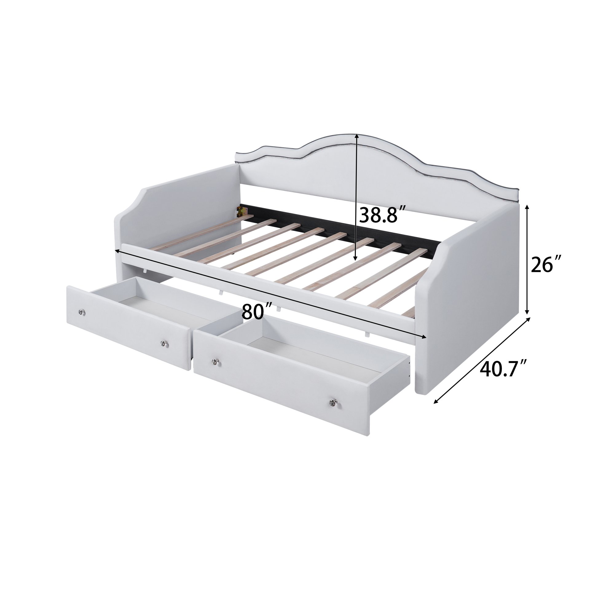 Twin Size Upholstered Daybed With LED Lights And 2 Drawers - Beige - Image 3