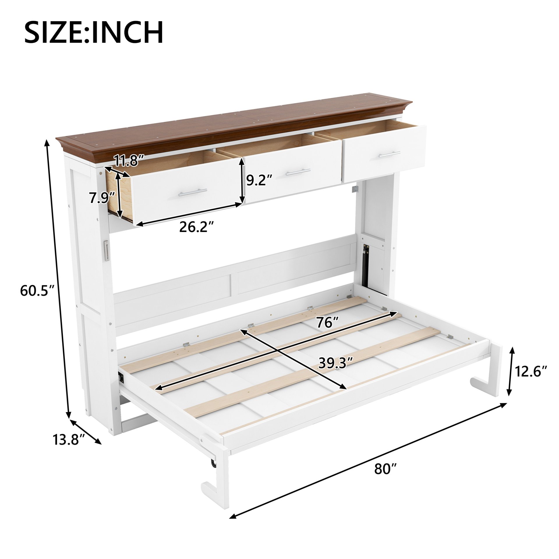 Twin Size Murphy Bed With 3 Drawers - White - Image 3