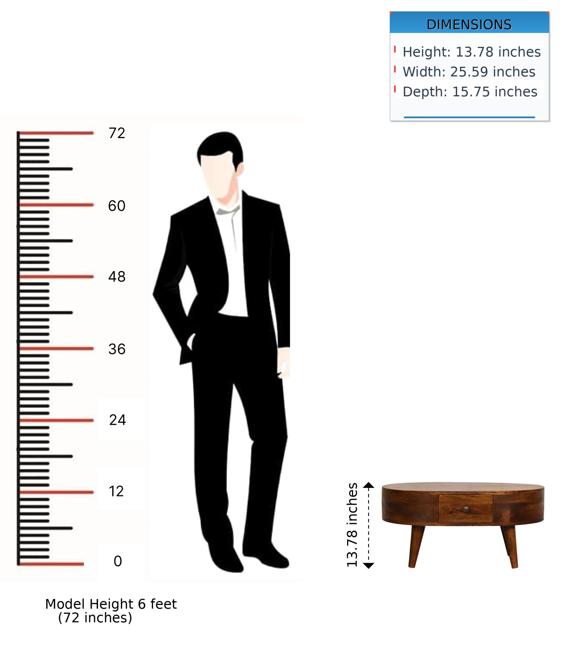Mini Rounded Coffee Table - Chestnut - Image 12