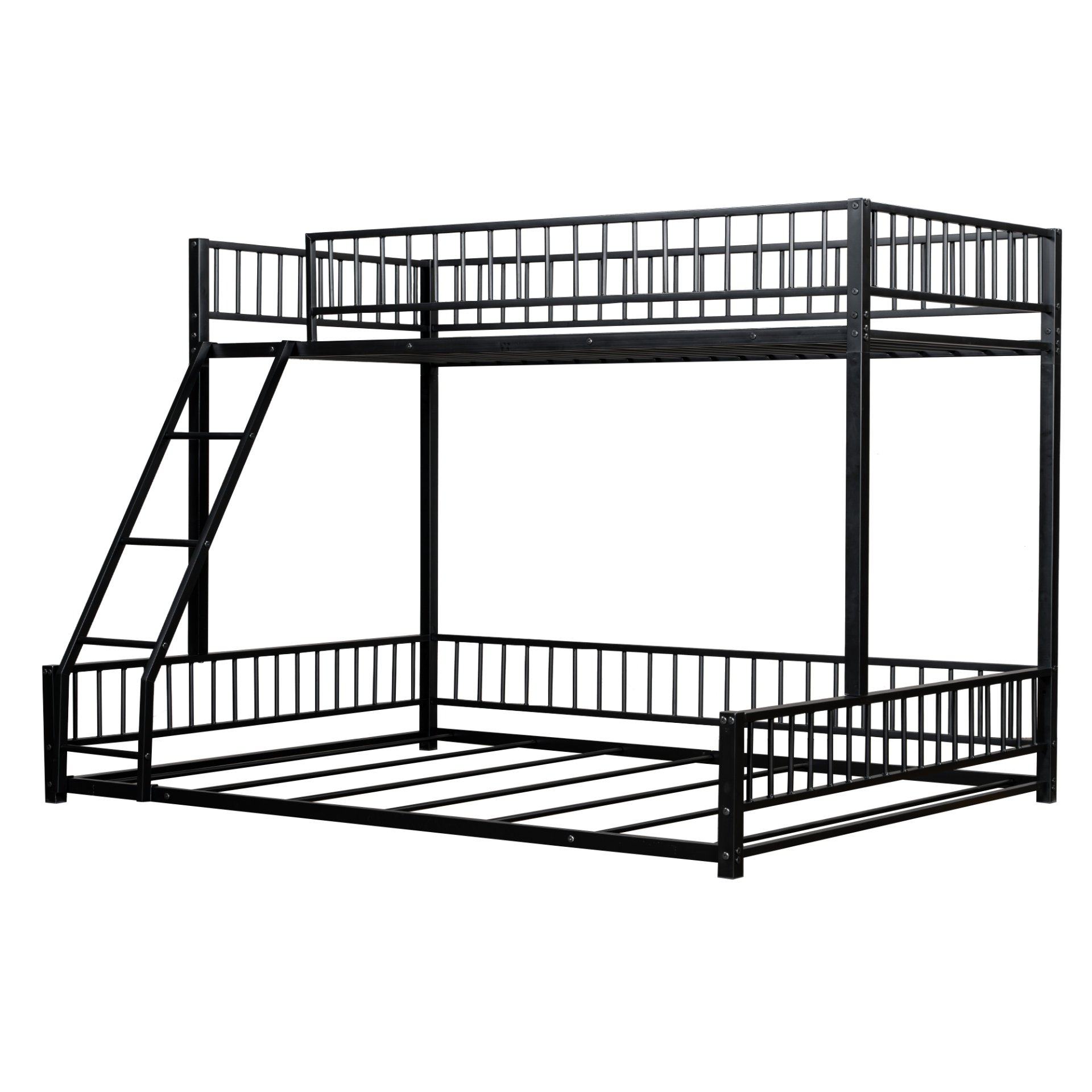 Twin Long Over Queen Bunk Bed Frame With Ladder And Safety Guardrails - Black - Image 7