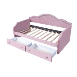 Twin Size Upholstered Daybed With LED Lights And 2 Drawers - Pink