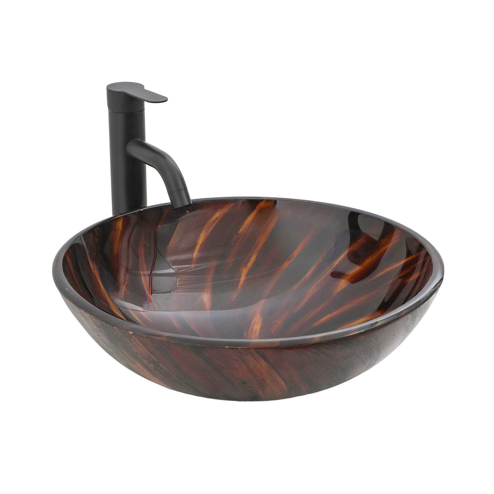 Vessel Bathroom Sink With Pop Up Drain, Round Bowl Design For Bathrooms - Brown - Image 9