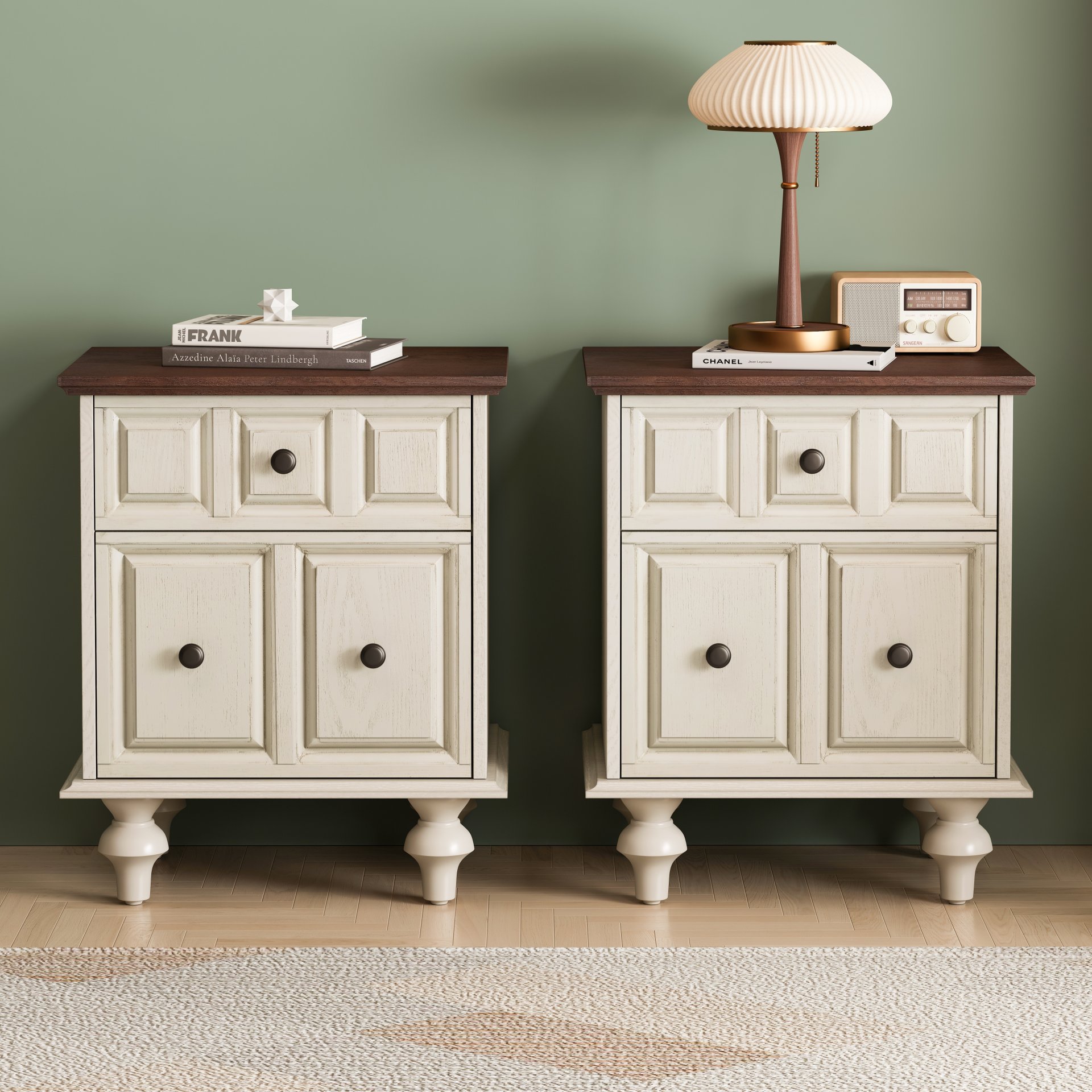 Nightstand With 2 Drawers And Roman Column Legs - Antique White - Image 6