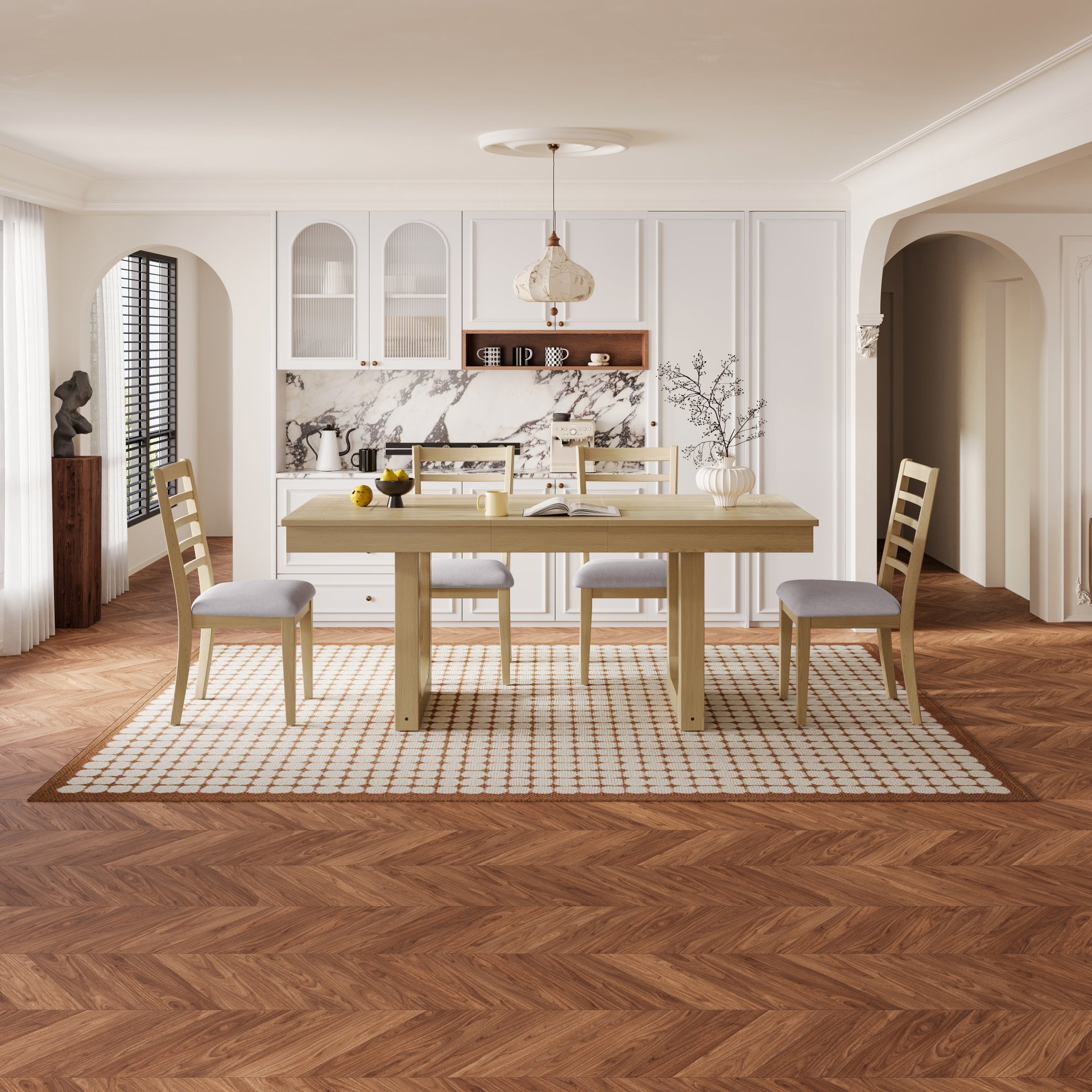 60 To 78", Extendable Dining Table, Farmhouse Wooden Kitchen Table With Removable Leaf, Seats 4 - 8 - Natural - Image 21