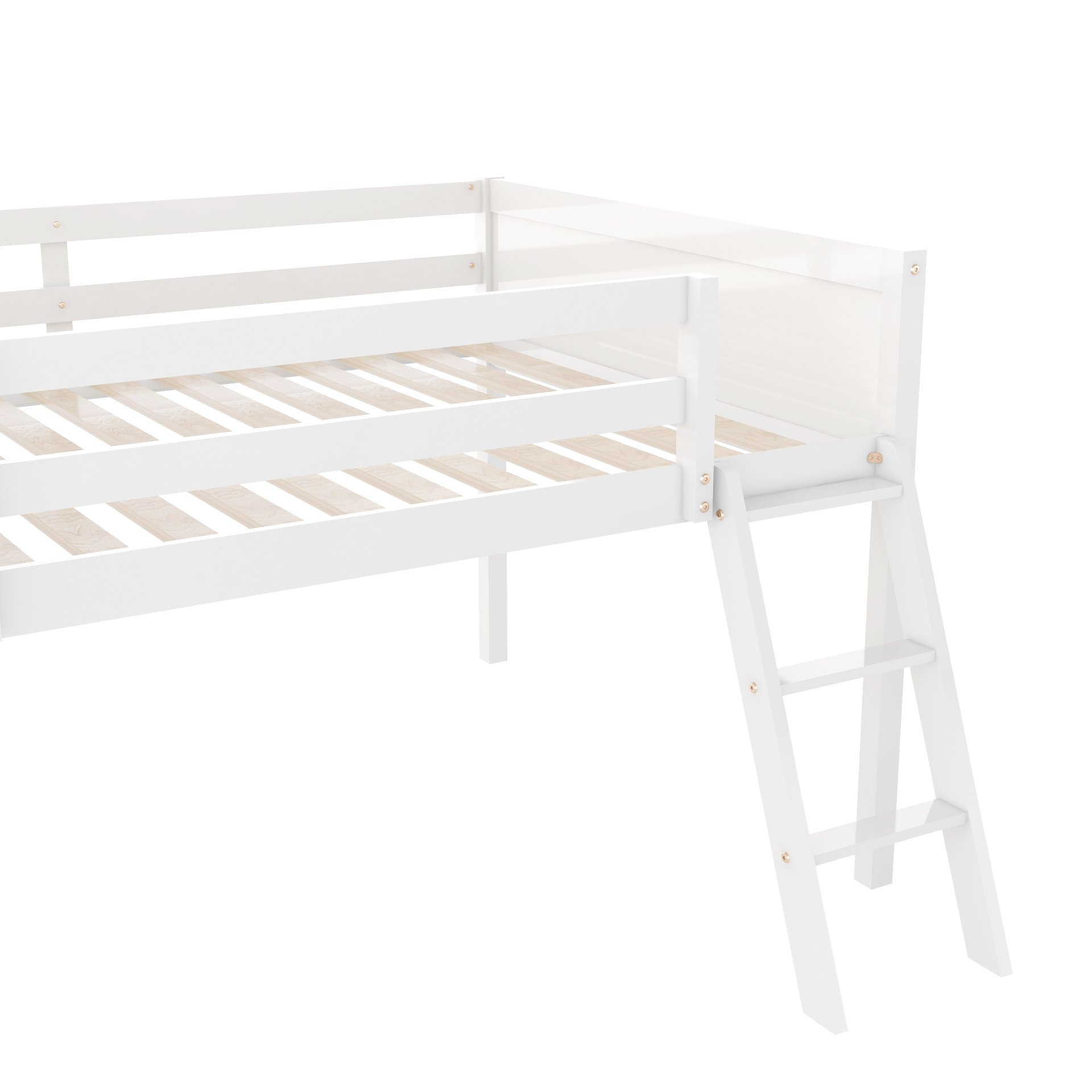 Full Size Low Loft Bed With Adjustable Ladder - White - Image 7