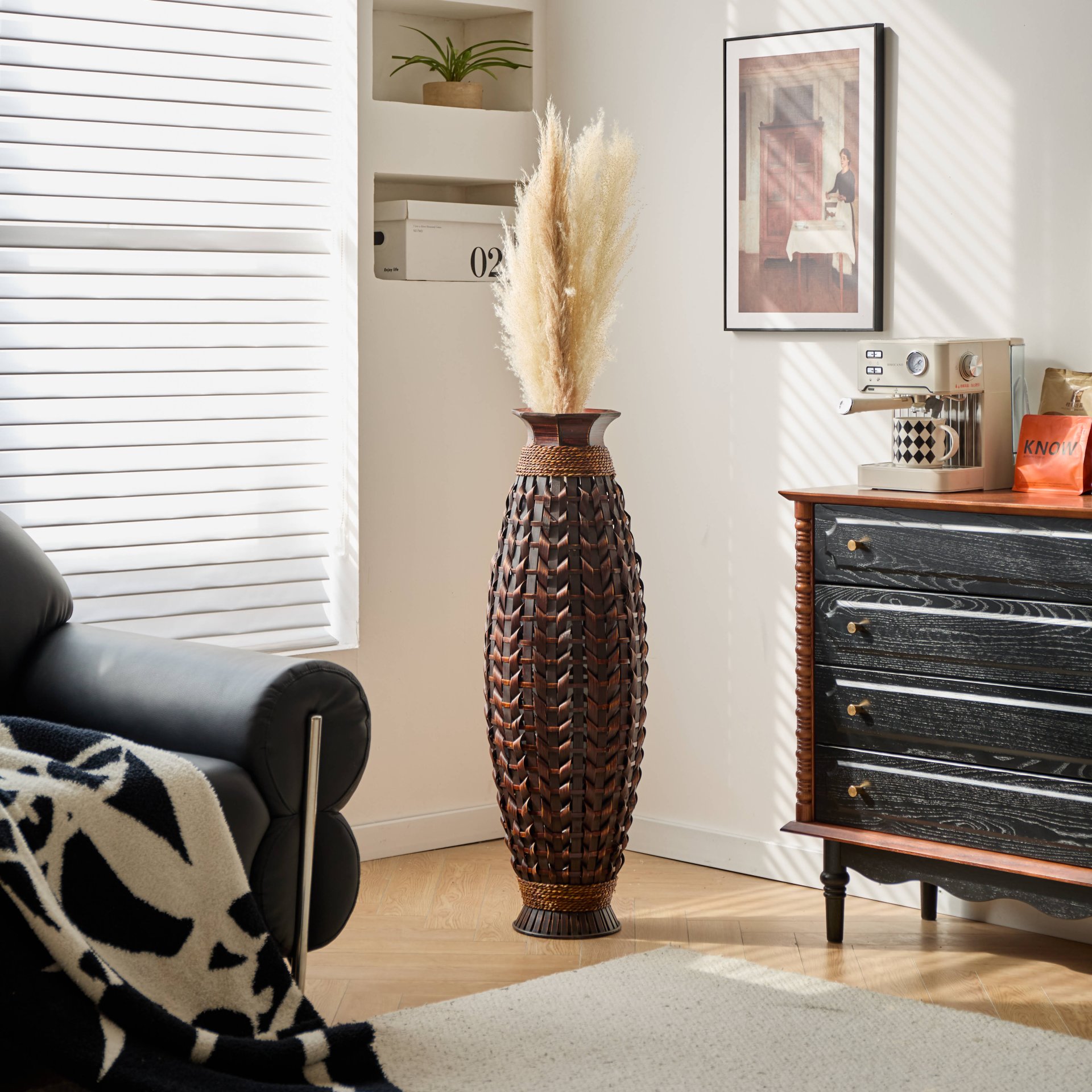 Hand Woven Bamboo Floor Vase, Decorative Accent For Living Room - Acacia Wood - Image 15