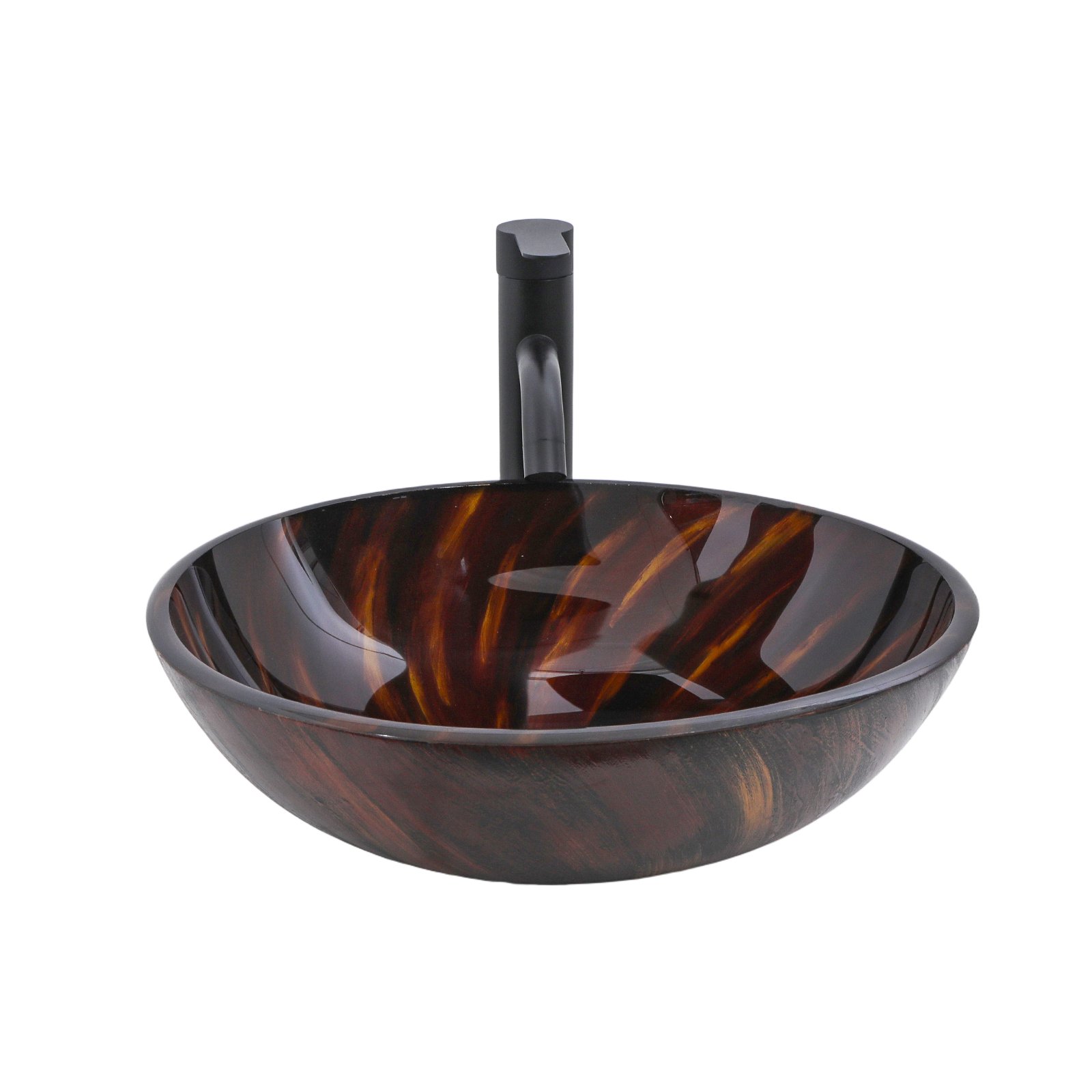 Vessel Bathroom Sink With Pop Up Drain, Round Bowl Design For Bathrooms - Brown - Image 8