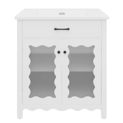 Bathroom Vanity With Glass Doors, Soft Close Hinges - White