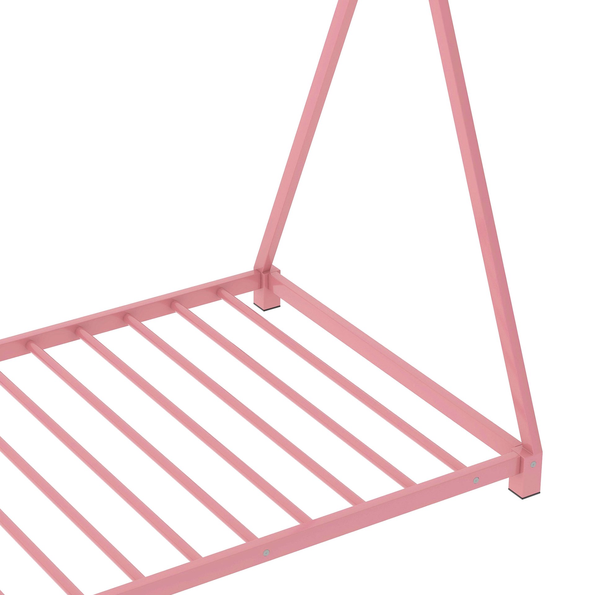 Twin Size House Platform Bed With Triangle Structure, Sturdy Frame, Low Profile Design - Pink - Image 11