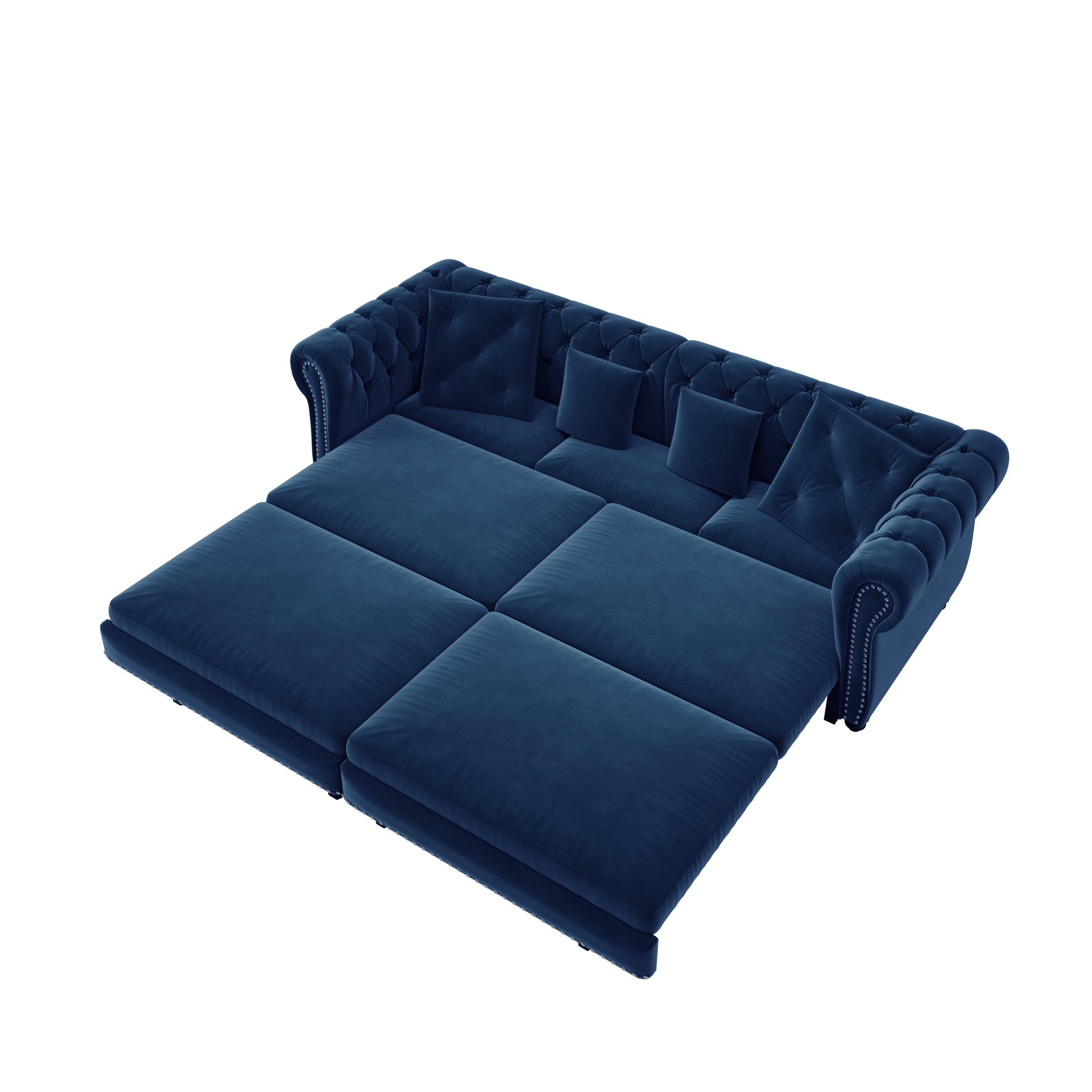 3 In 1 Pull Out Sofa Bed, Convertible Sleeper Sofa Bed, 3 Seater Sofa With Movable Ottoman - Blue - Image 17