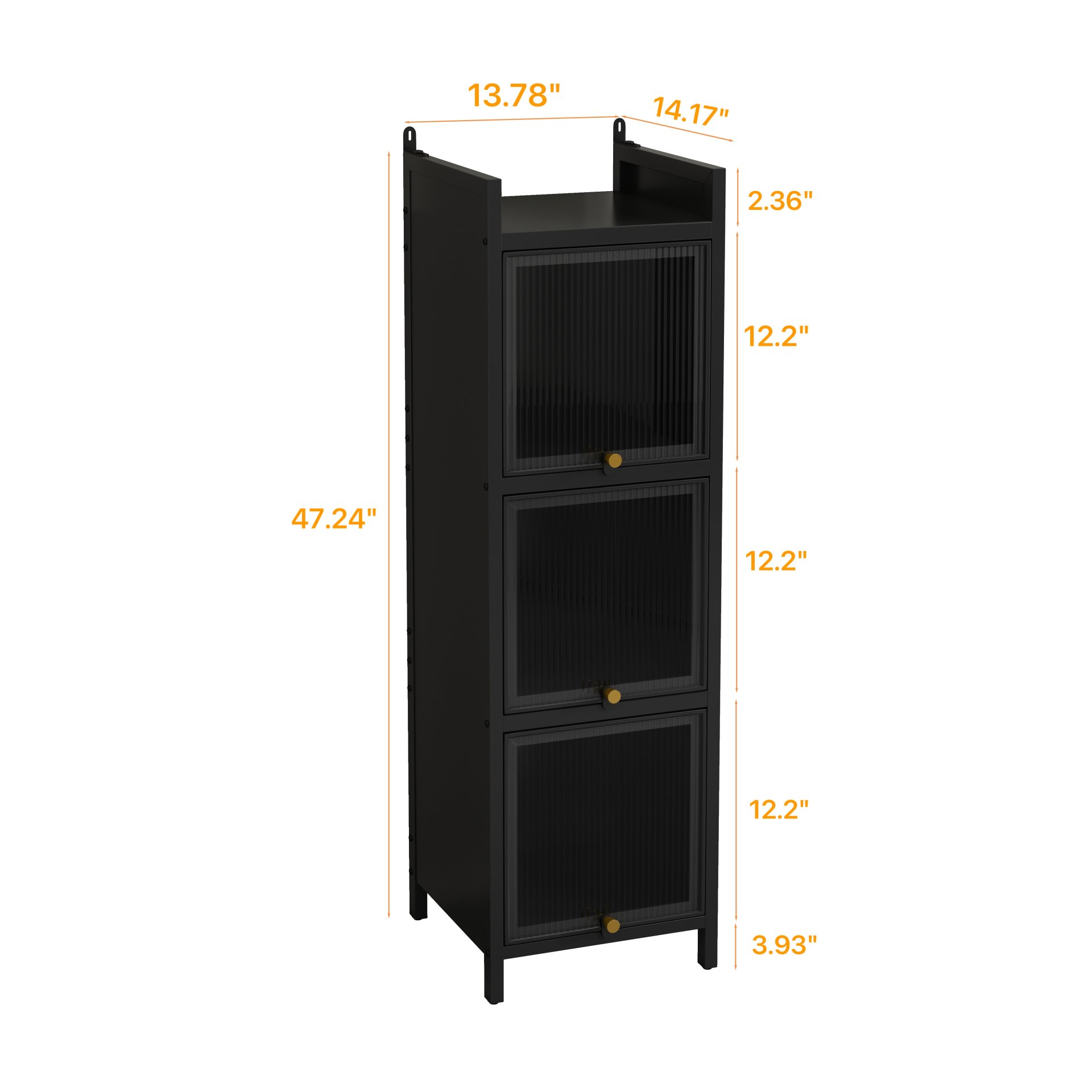 3 Tier Glass Door Cabinet With 4 Tier Storage - Black - Image 3