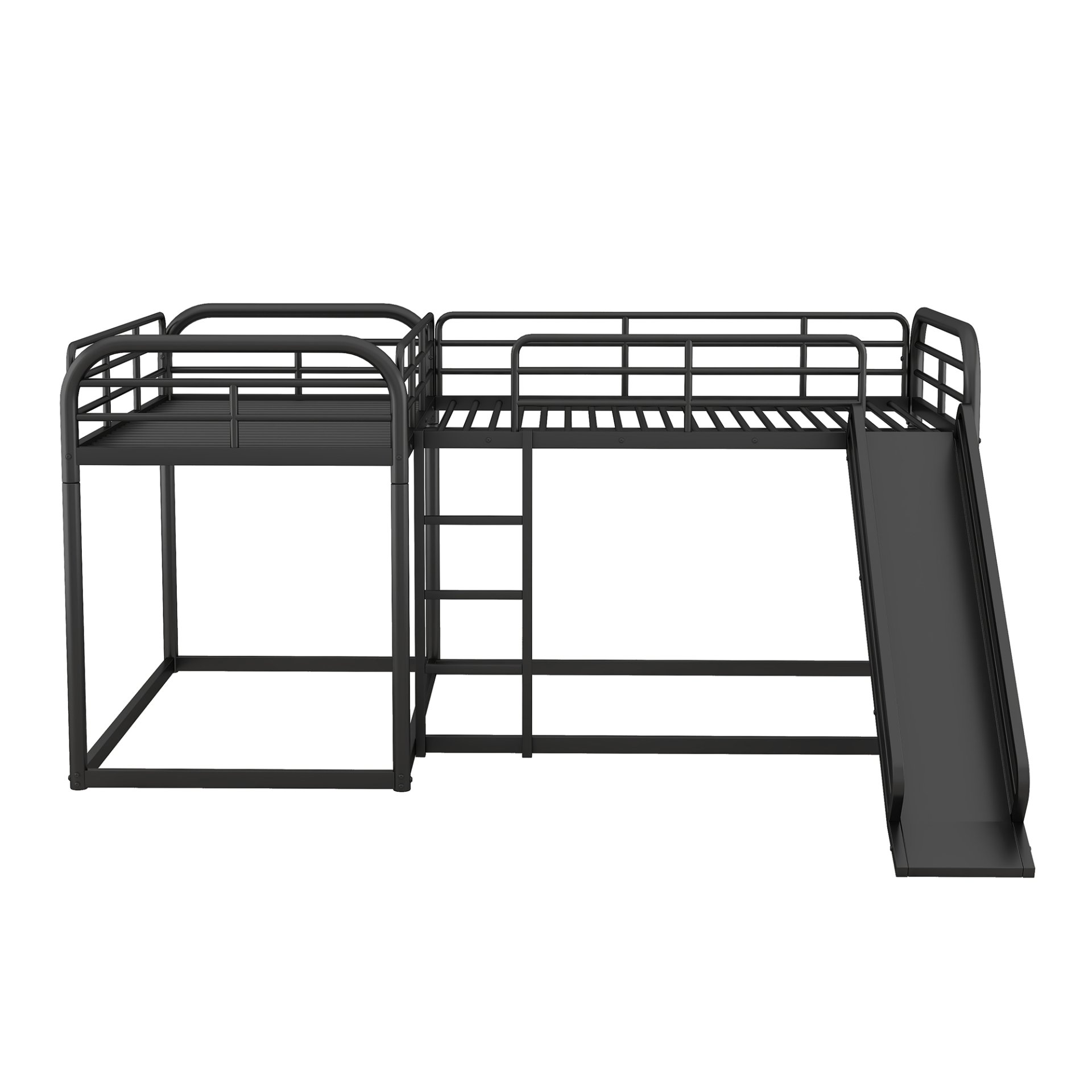 L-Shaped Bunk Bed With Slide And Short Ladder For Full And Twin Size - Black - Image 10