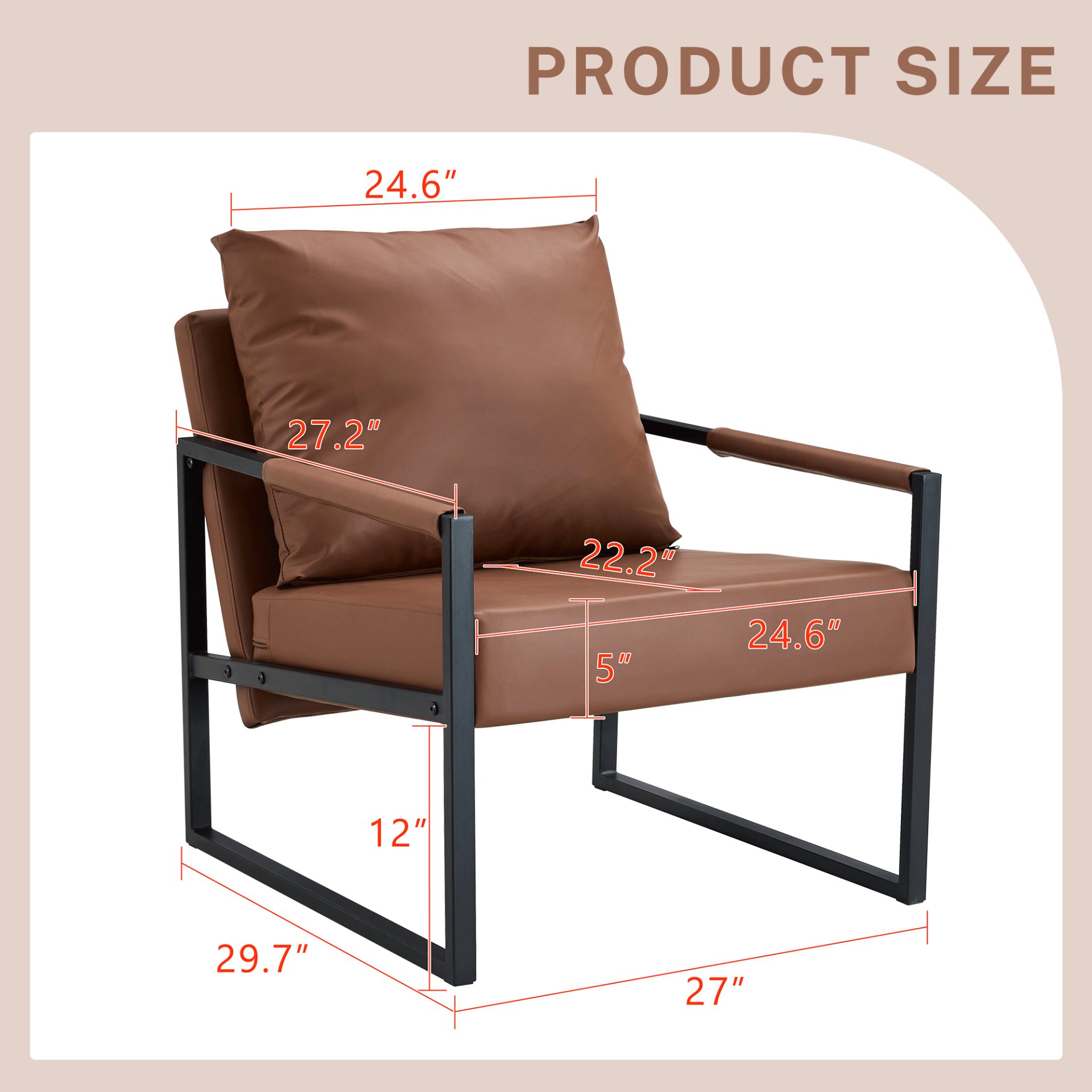 Classic Metal Frame Sofa Ergonomically Designed, A Perfect Blend Of Modern And Industrial Styles - Brown - Image 3
