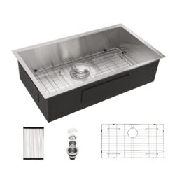 Modern 33" Undermount Stainless Steel Kitchen Sink 16 Gauge, 9" Deep Single Bowl - Black