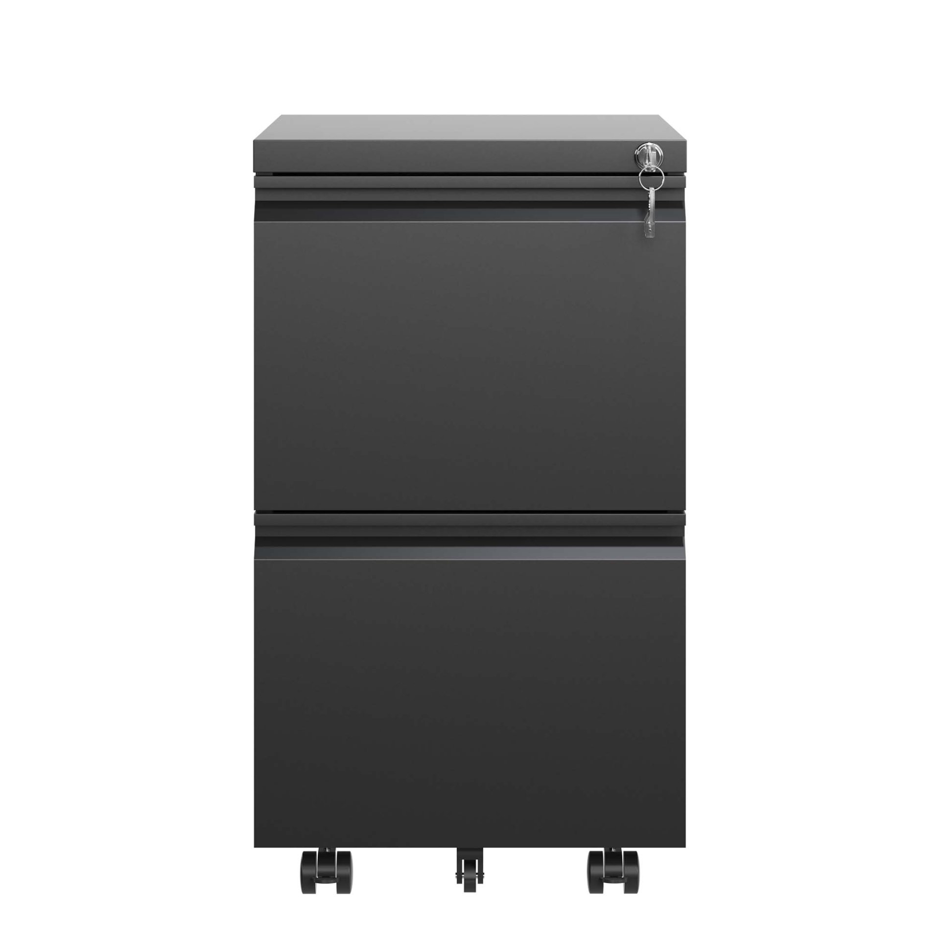 Sleek Modern 2 Drawer Metal Mobile File Cabinet With Lock, Compact Size - Black - Image 4