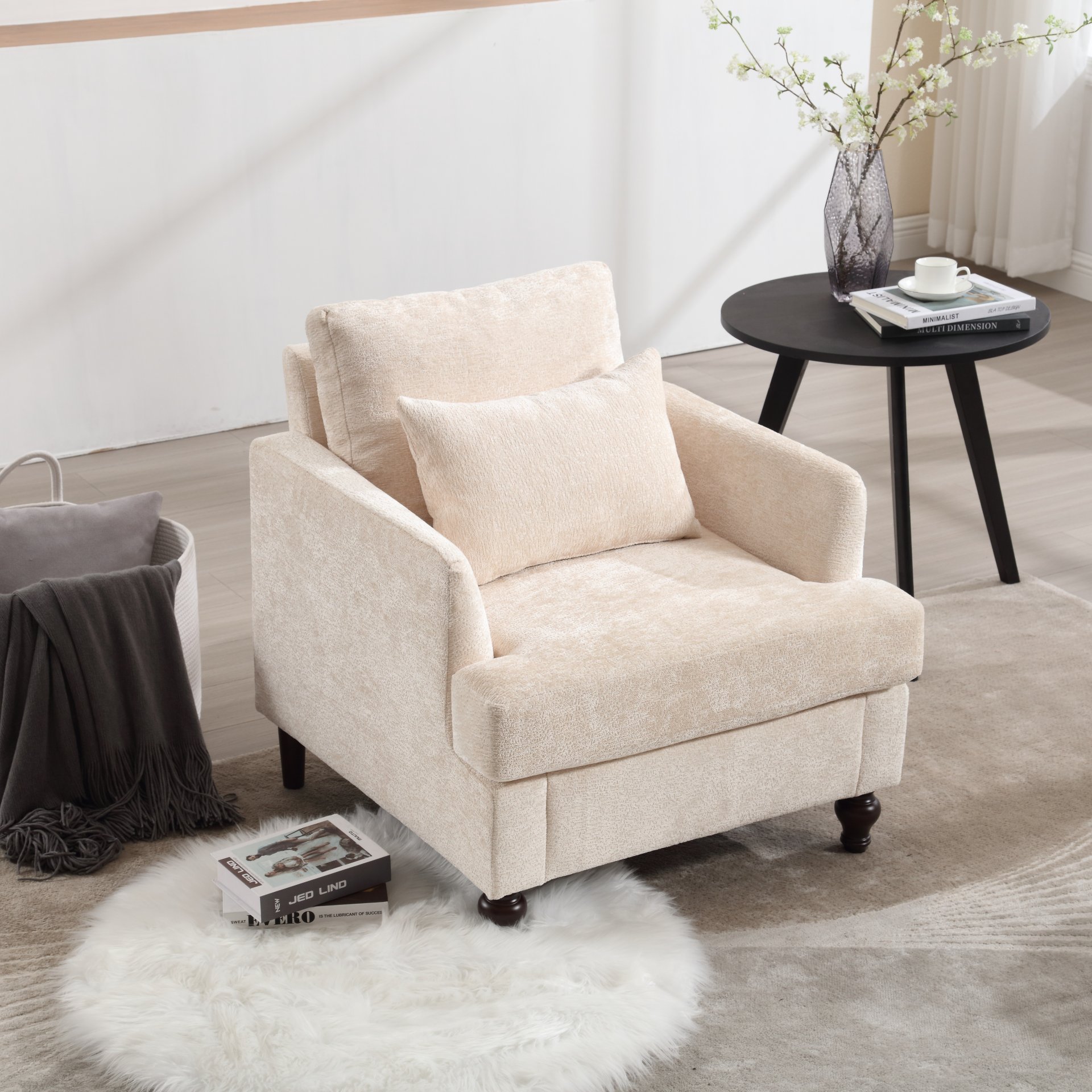 Modern Accent Lounge Chair With Tufted Club Design - Beige - Image 6