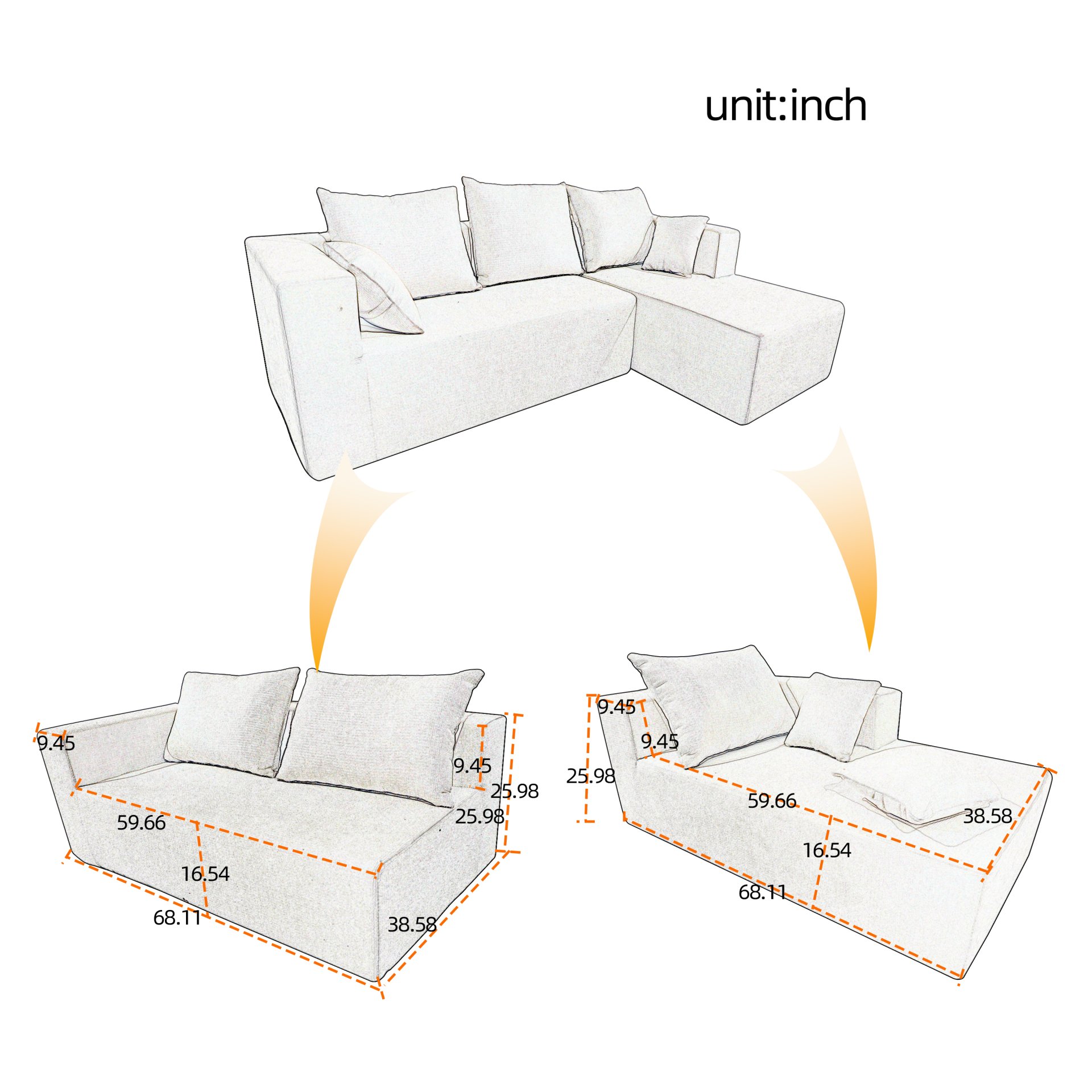 Corner Sofa And Sofa Bed With High Density Sponge - Beige - Image 18
