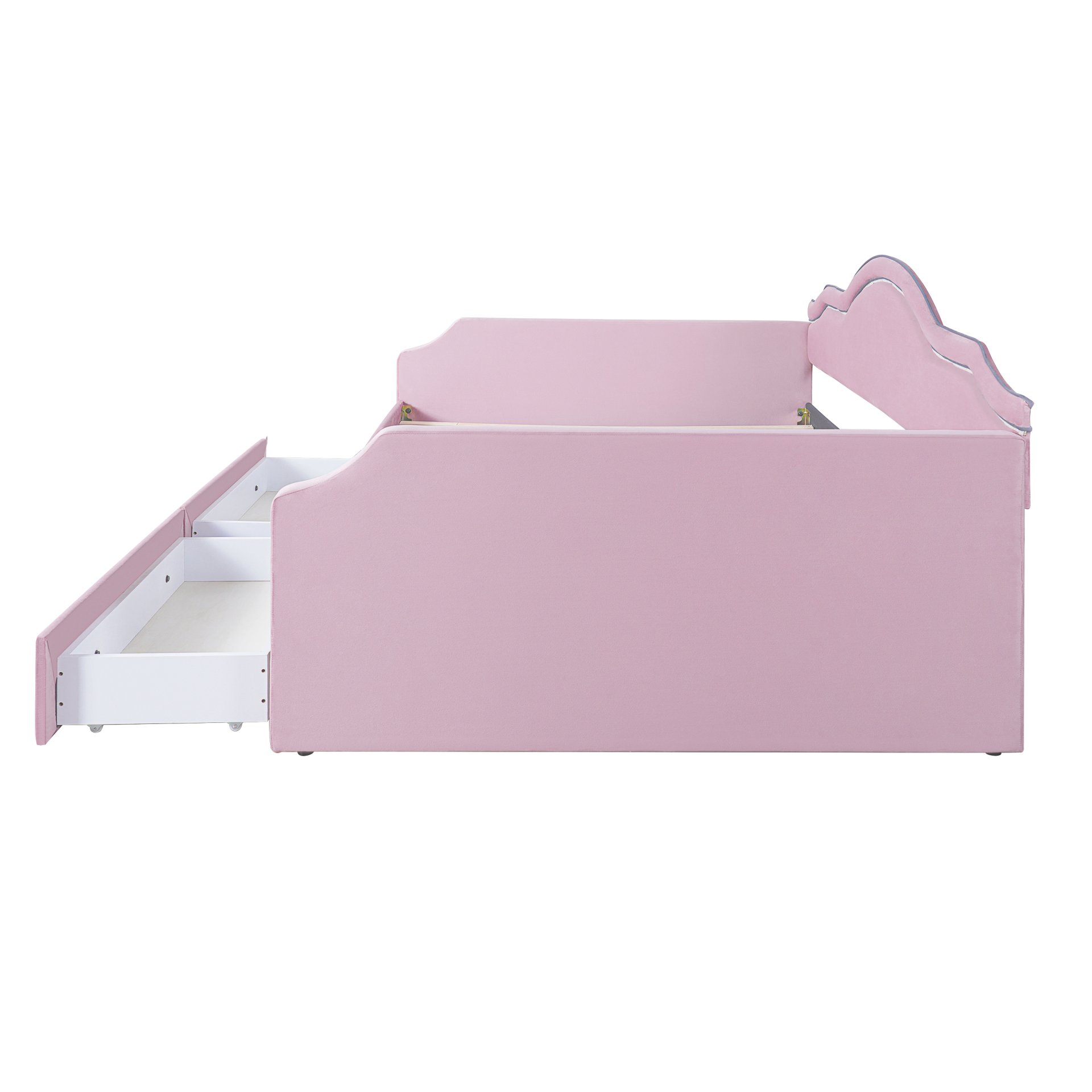 Full Size Upholstered Daybed With LED Lights And 2 Drawers - Pink - Image 6