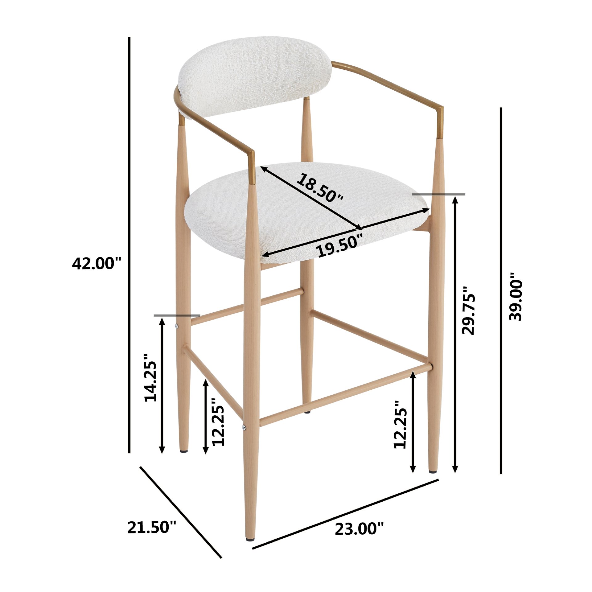 Upholstered Barstools & Back For Kitchen Island (Set of 2) - Beige - Image 3