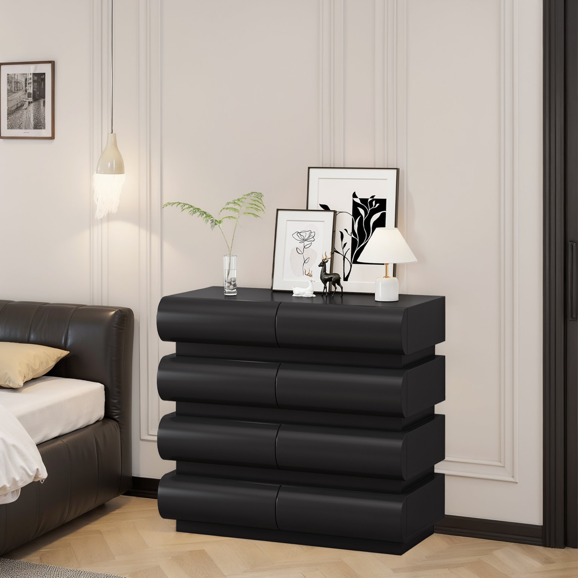 Minimalist Handle Less 8 Drawer Dresser With Wide Storage - Black - Image 6