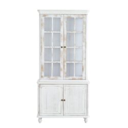 Vintage Display Cabinet With Double Glass Doors, Traditional Style Hutch For Home Or Workspace Washed - White Washed