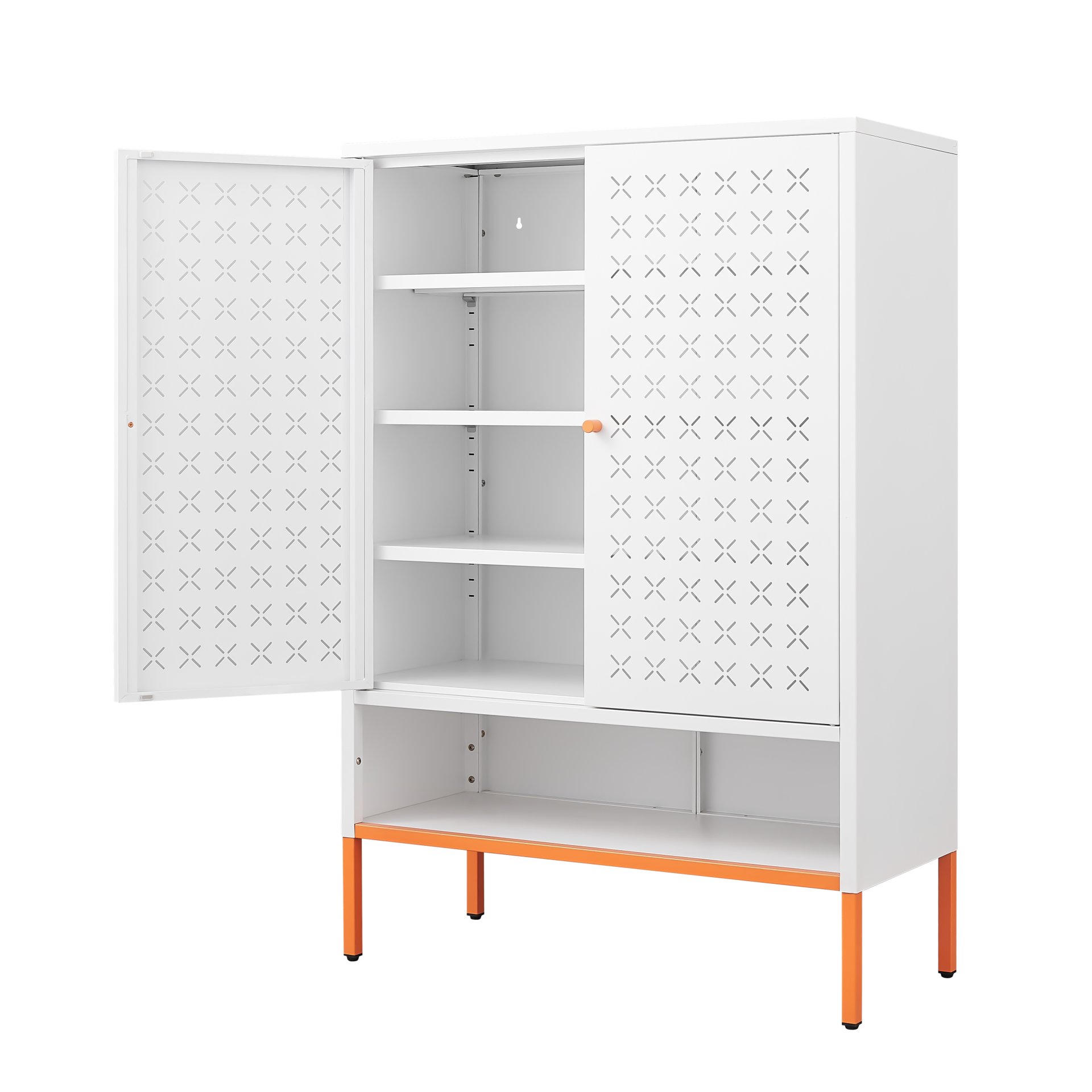 Grid - Double Door Shoe Cabinet With Adjustable Compartments And Moisture Proof Design In Metal - White - Image 11
