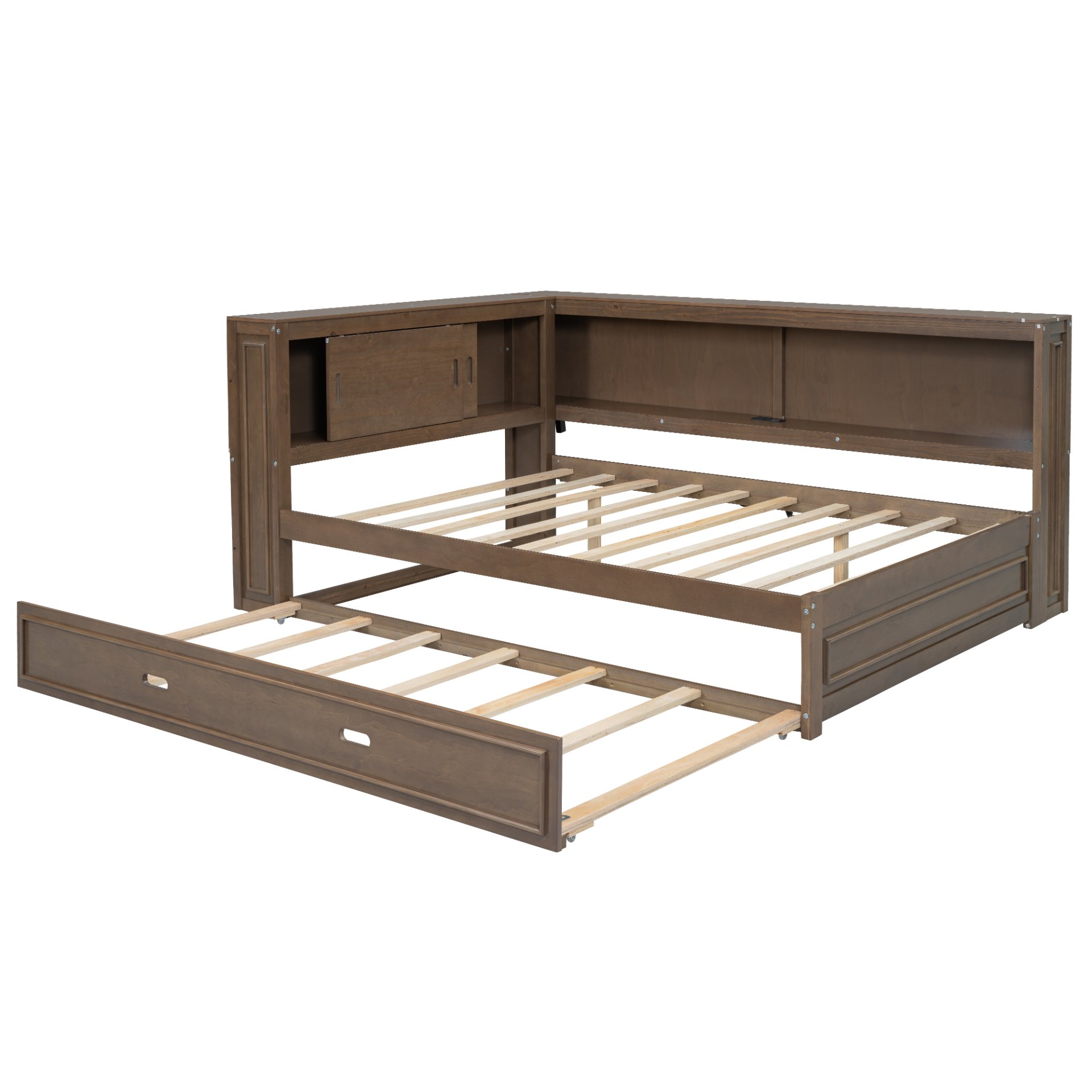 Full Size Daybed With Storage Shelves, LED, USB, And Trundle - Wood - Image 14