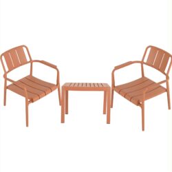 3 Piece Indoor / Outdoor Leisure Table And Chair Set (2 Chairs And 1 Coffee Table), UV Resistant, Waterproof And Durable - Apricot Brown