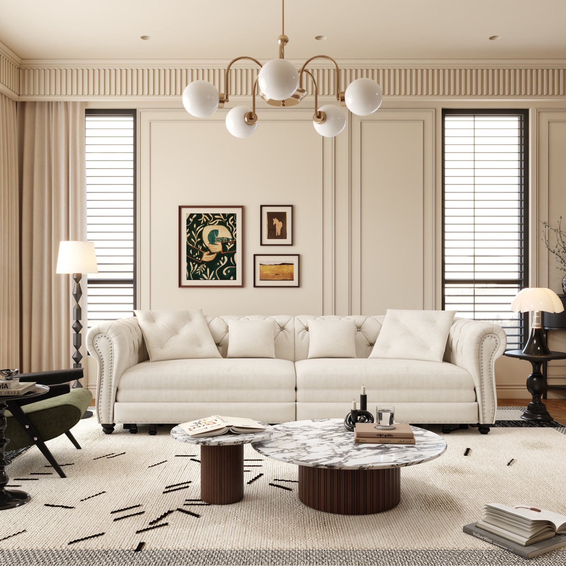 3 In 1 Pull Out Sofa Bed, Convertible Sleeper Sofa Bed, 3 Seater Sofa With Movable Ottoman - Beige - Image 6