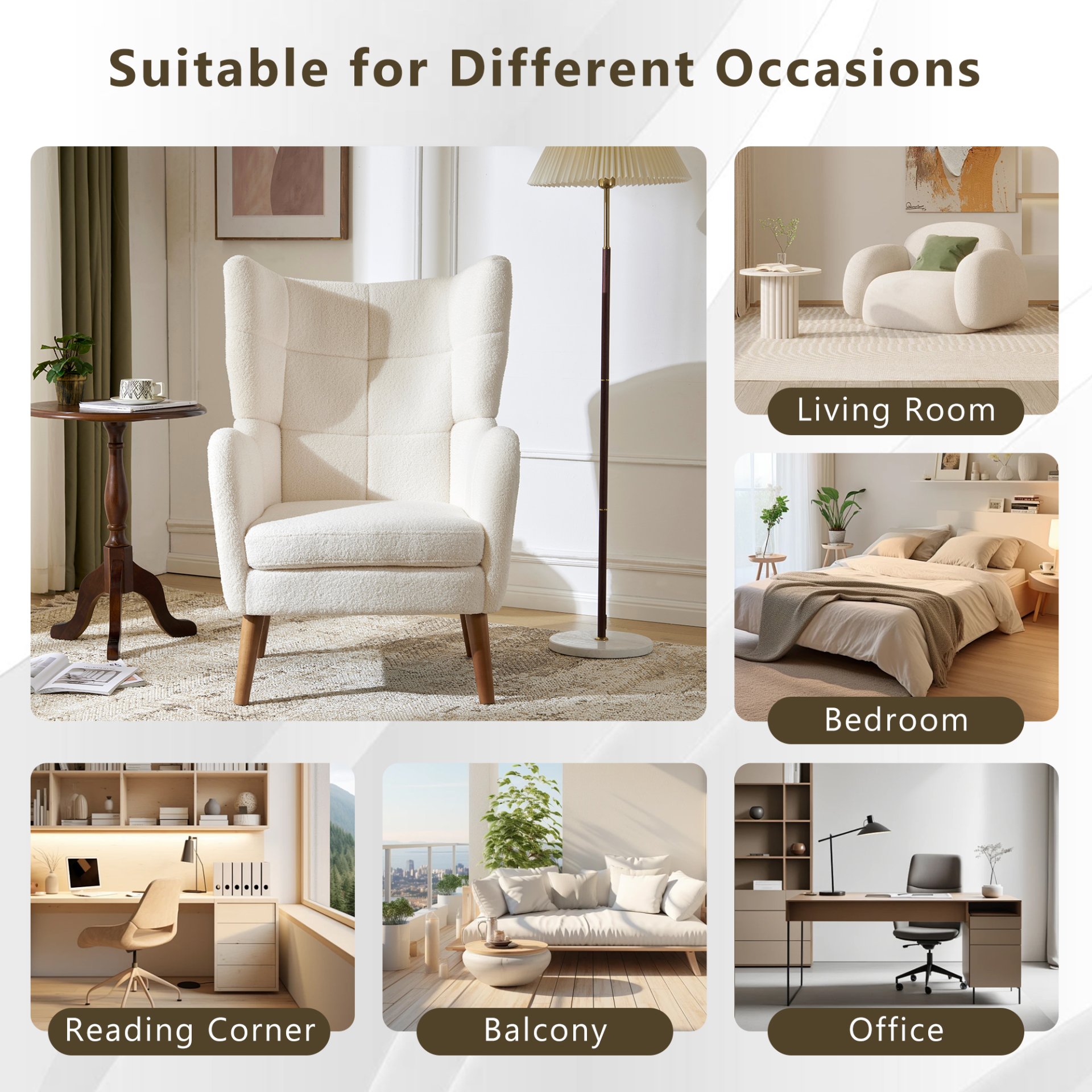 Accent Chair With Birch Wood Legs - White - Image 8