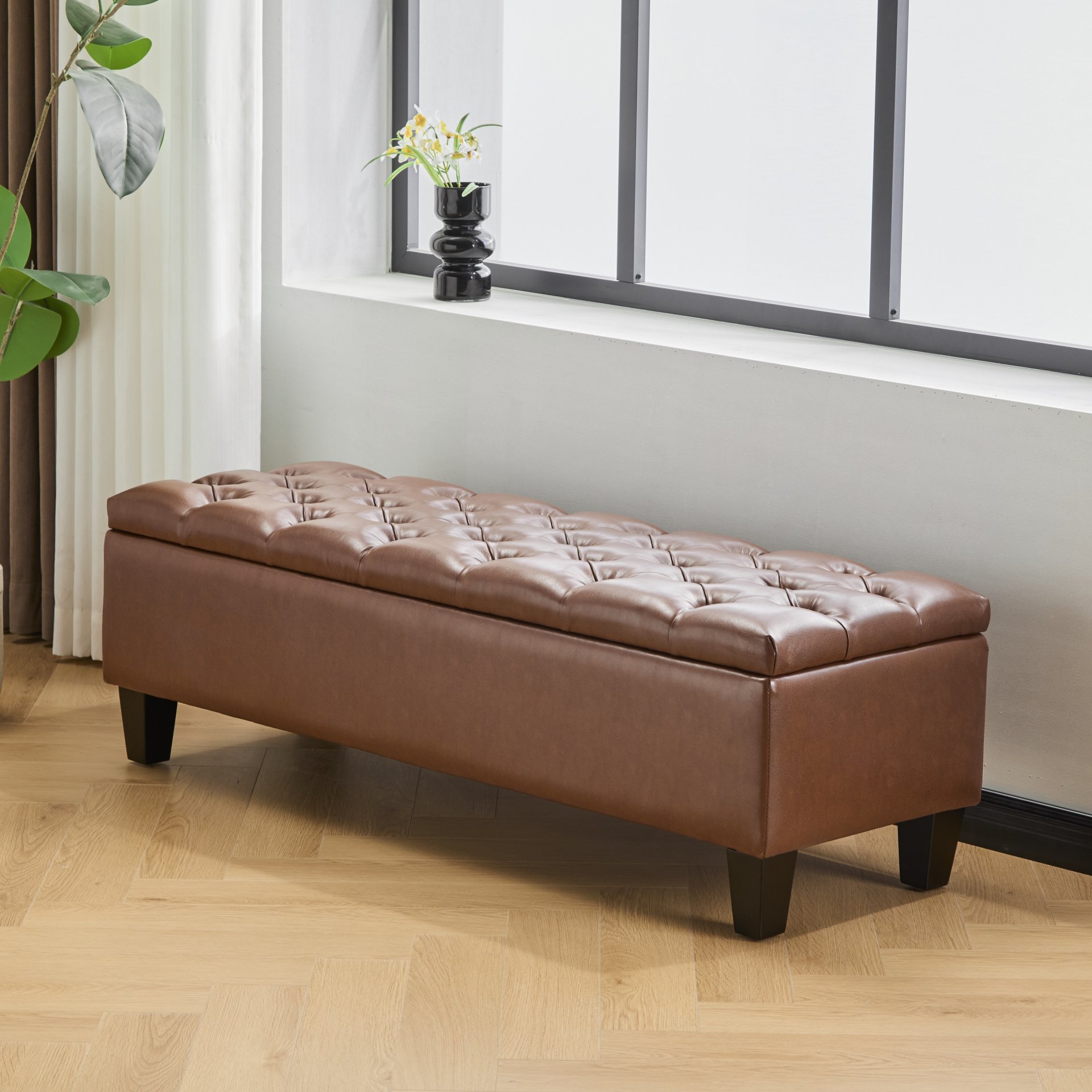 Ottoman Bench With Storage - Brown - Image 2