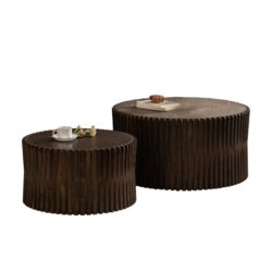 Cylindrical Nesting Coffee Table Set With Textured Embossed Design (Set of 2) - Dark Brown