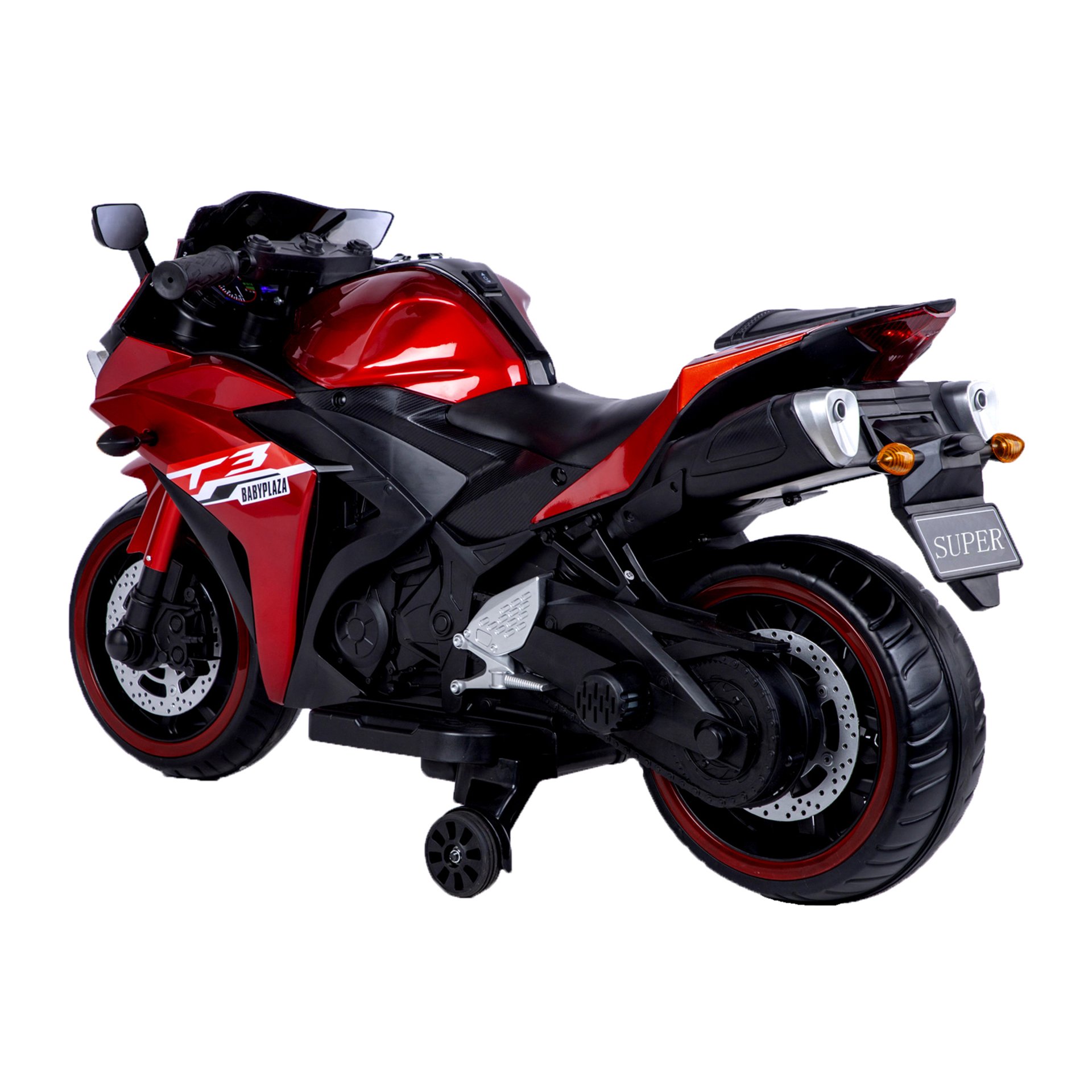 Kids 12V Motorcycle With Training Wheels, Manual Throttle, And Lighting Wheels For Boys And Girls Ages 3-6 - Red - Image 6