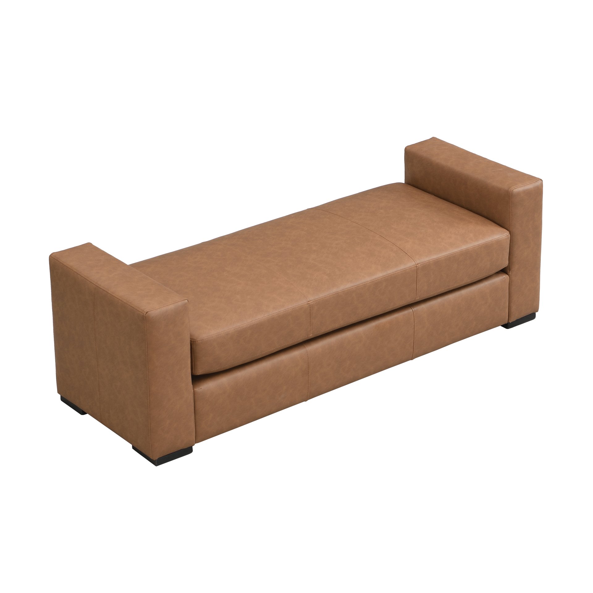 Ottoman With Unique Armrest Design For Living Spaces - Brown Pu - Image 5