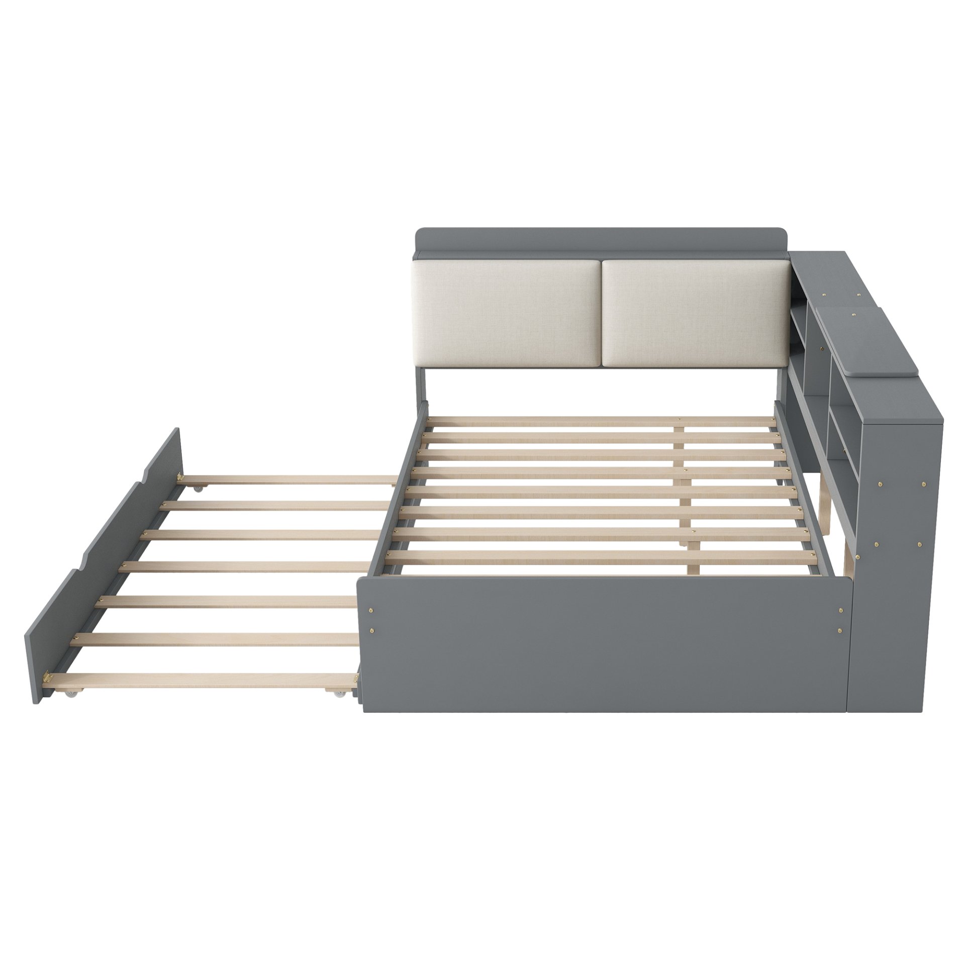 Full Size Platform Bed With Trundle, Shelves, And Storage Headboard - Gray - Image 10